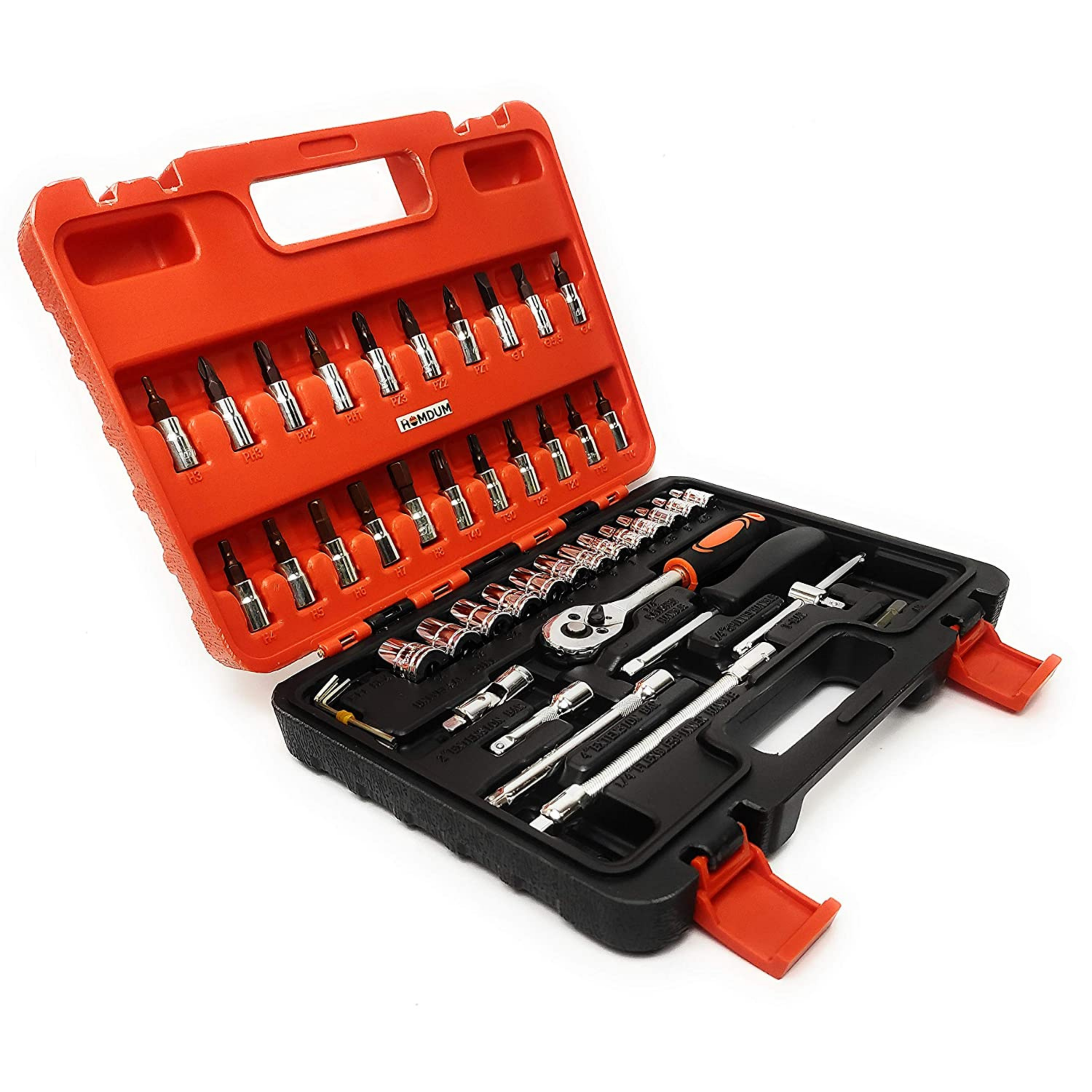 46-Piece 1/4-Inch Drive Socket Set With Ratchet, Torx Bits, And Flex Bar