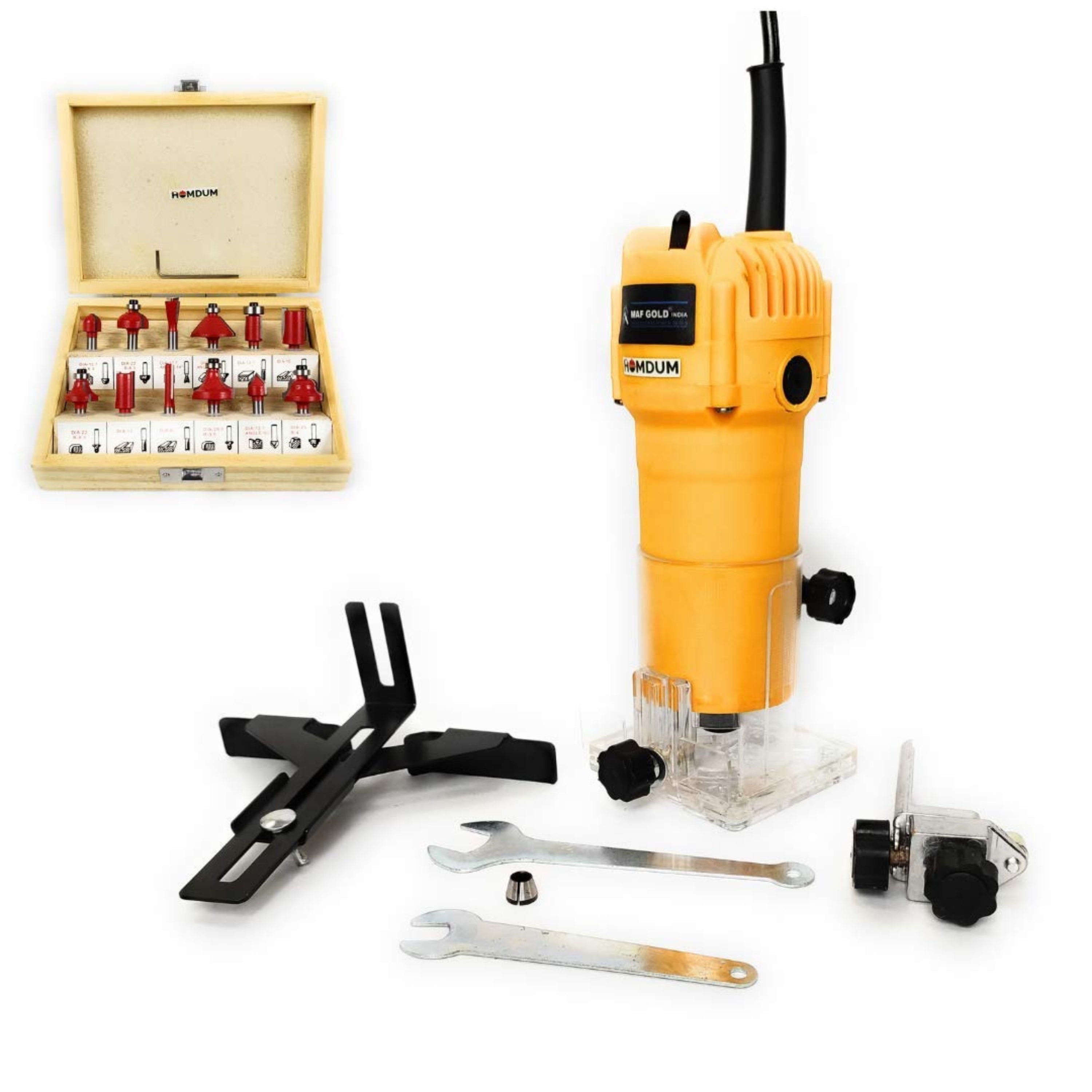 Homdum 520W Router/Trimmer machine with 12 pcs Multi Shapes Router Bit Set