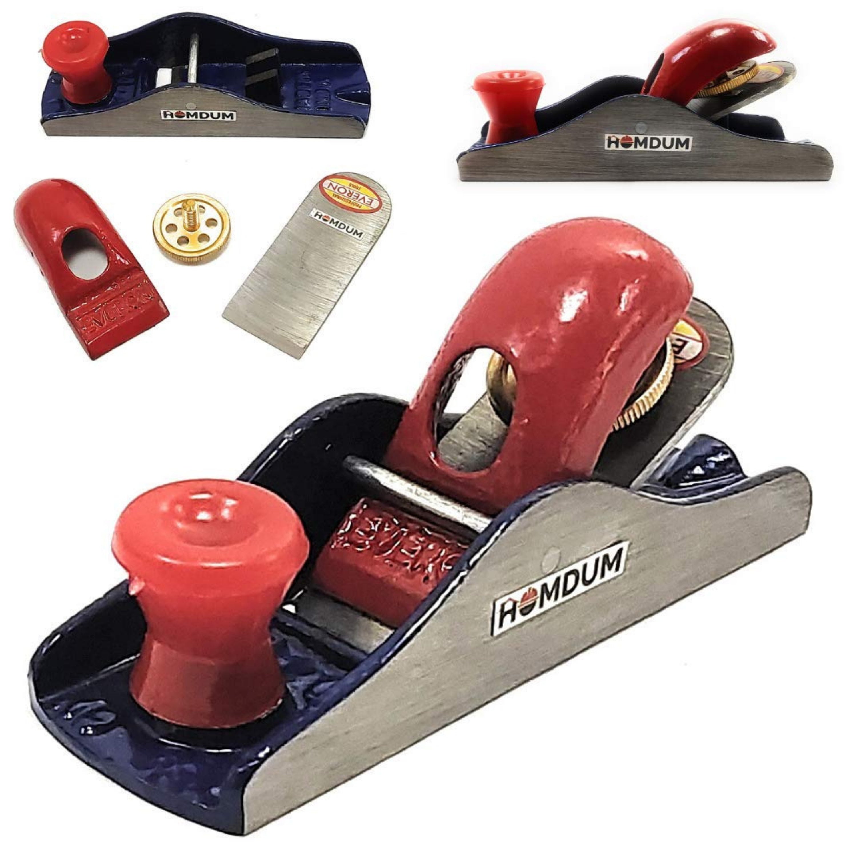 Homdum mini iron steel block plane | everon heavy duty carpenter wood tool with sharp planer blade attachment red (5 inch)