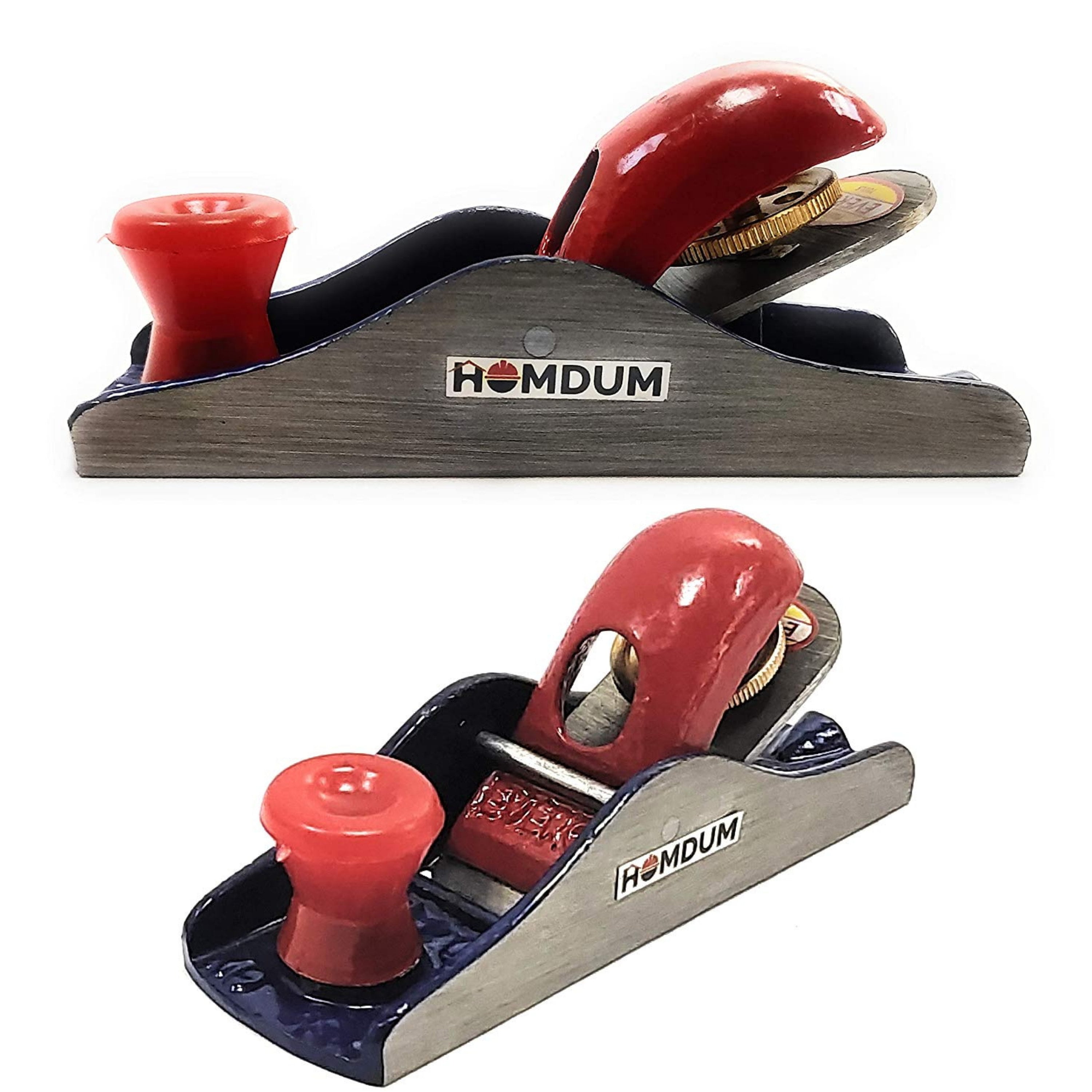 Homdum mini iron steel block plane | everon heavy duty carpenter wood tool with sharp planer blade attachment red (5 inch)