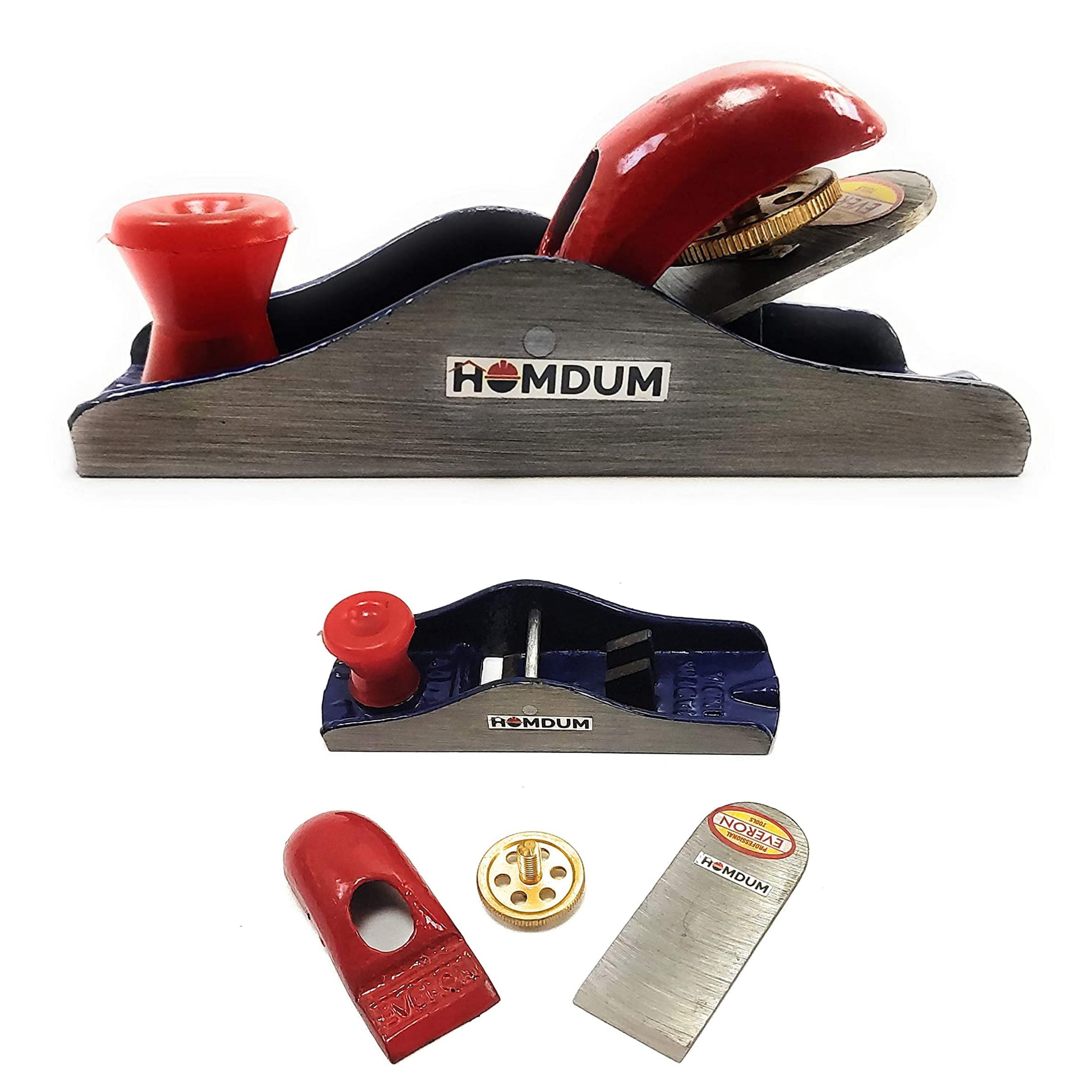 Homdum mini iron steel block plane | everon heavy duty carpenter wood tool with sharp planer blade attachment red (5 inch)