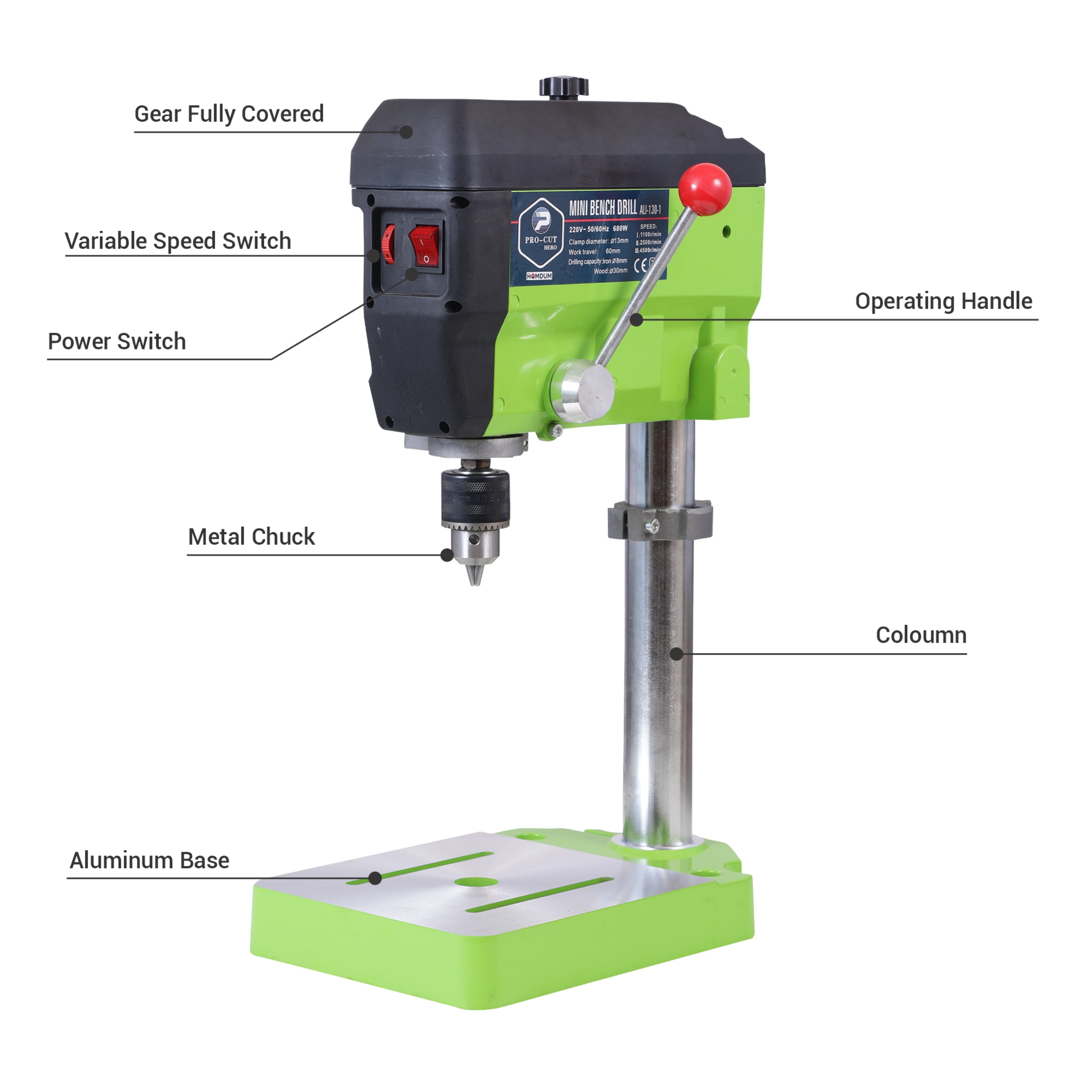 Homdum 680W High speed bench Electric Drill Machine