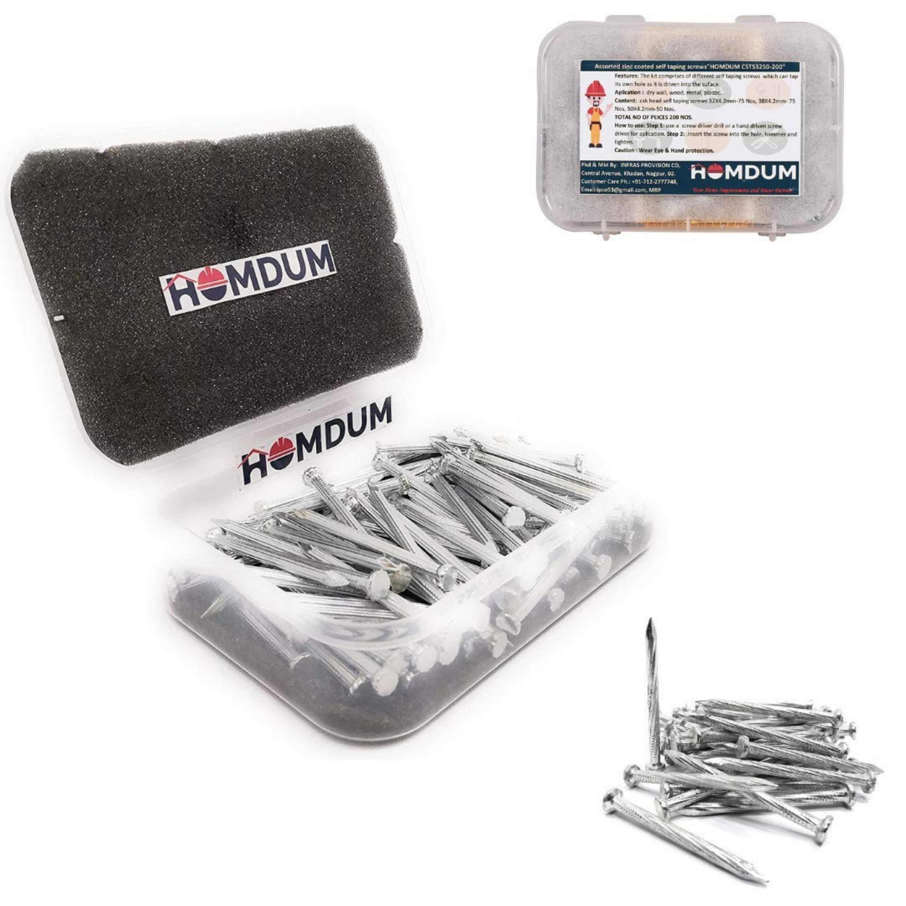 Homdum 2.5" Hard Steel Concrete Nails