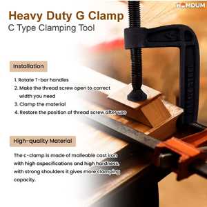 Homdum 8” inch Industrial Heavy Duty G Clamp C Type Clamping Tool for woodworking 