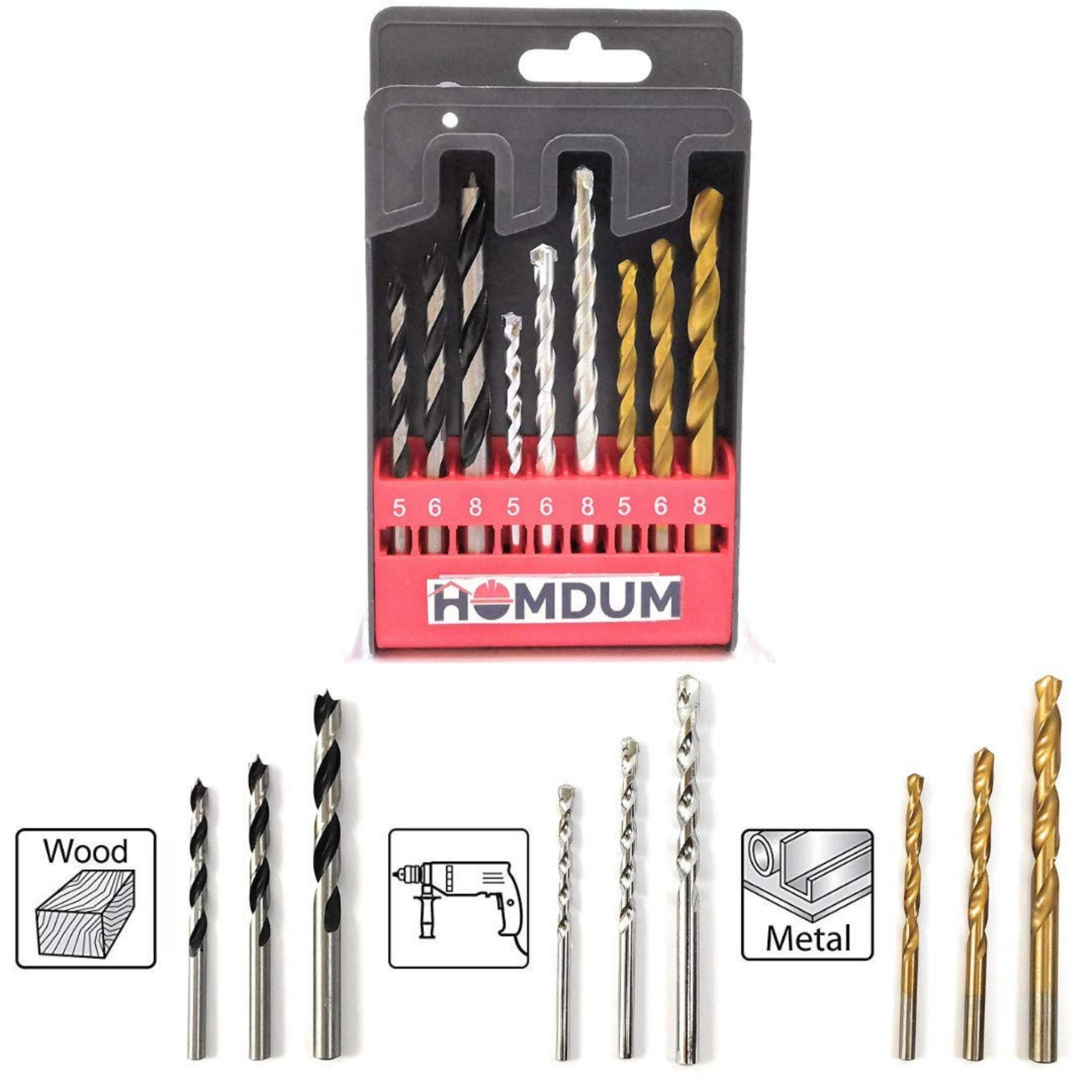 Homdum 3in1 9pc Drill Bit Set 