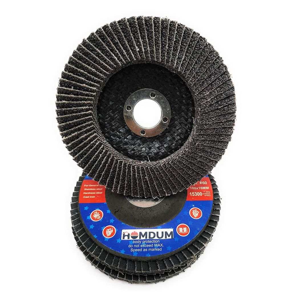 Homdum Aluminium Oxide flap discs 4” inch best for de-rusting metal and stainless steel pre-polishing,#60 Grit size 100 mm Black/Brown(Pack of 10)