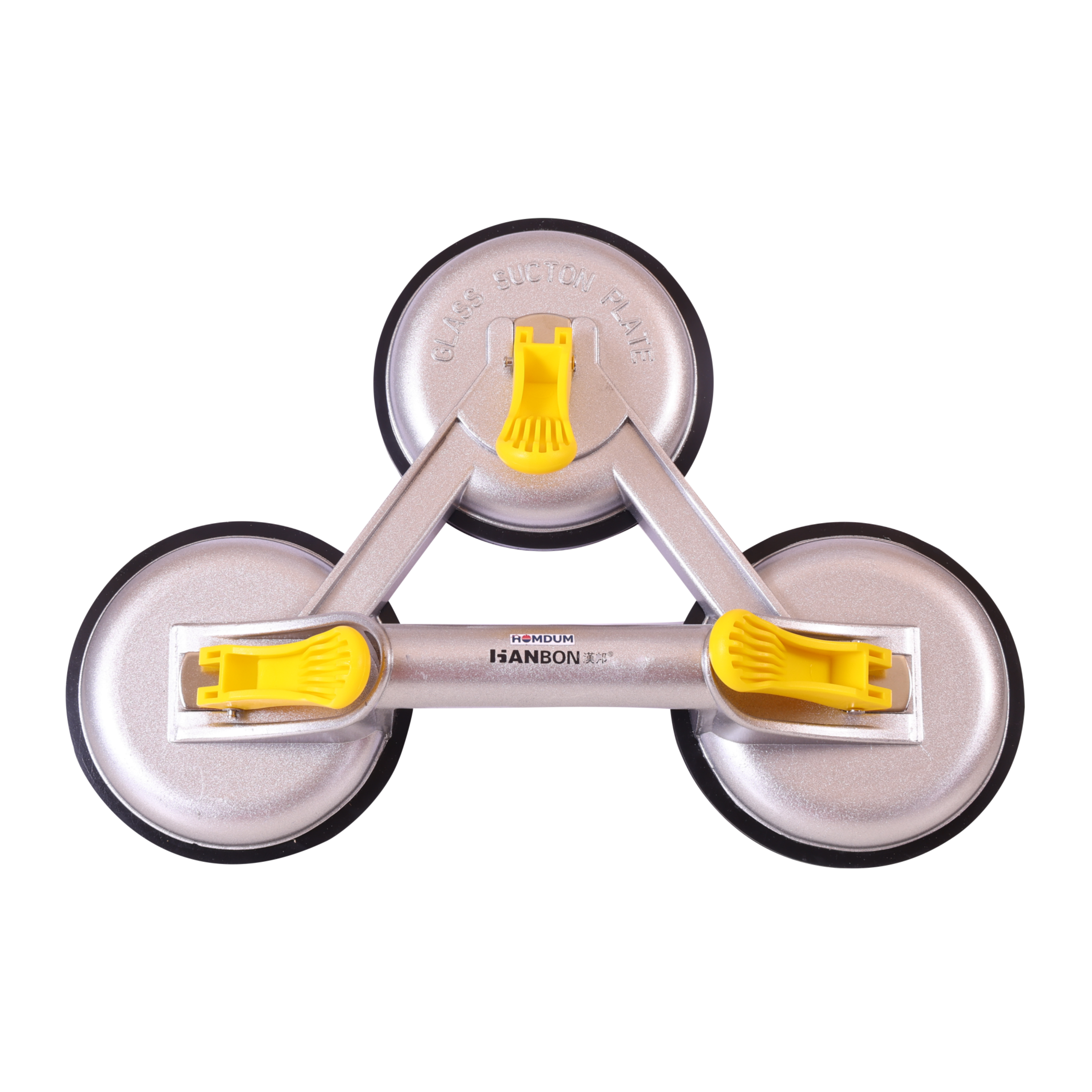 Homdum Aluminum Lifting Triple Suction Cup 4.8inch Hanbon Plate Three Handle Locking 3 claw Sucker Flat Gripper for Lifting Mirror Tiles Granite slab Heavy Duty Glass Lifter.