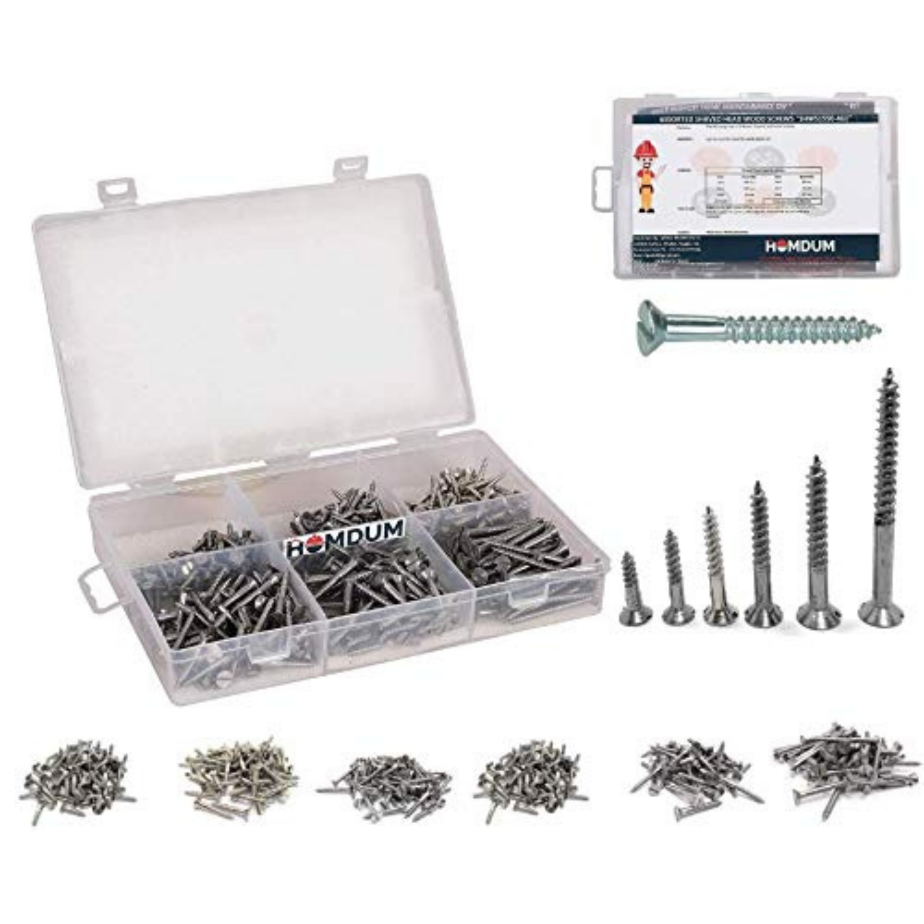 Homdum Assorted Shaved Head Wood Screws