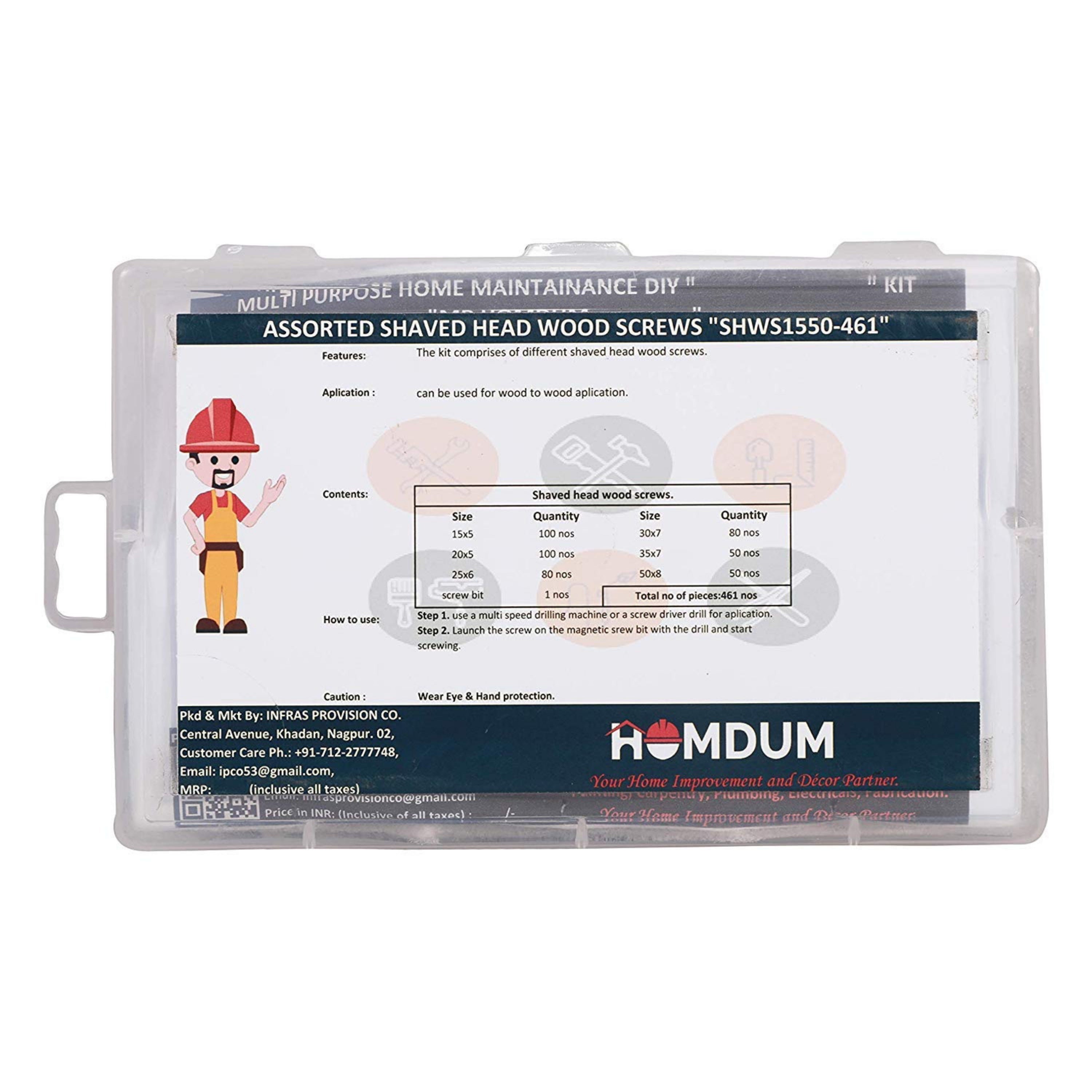 Homdum Assorted Shaved Head Wood Screws (SHWS1550-461)