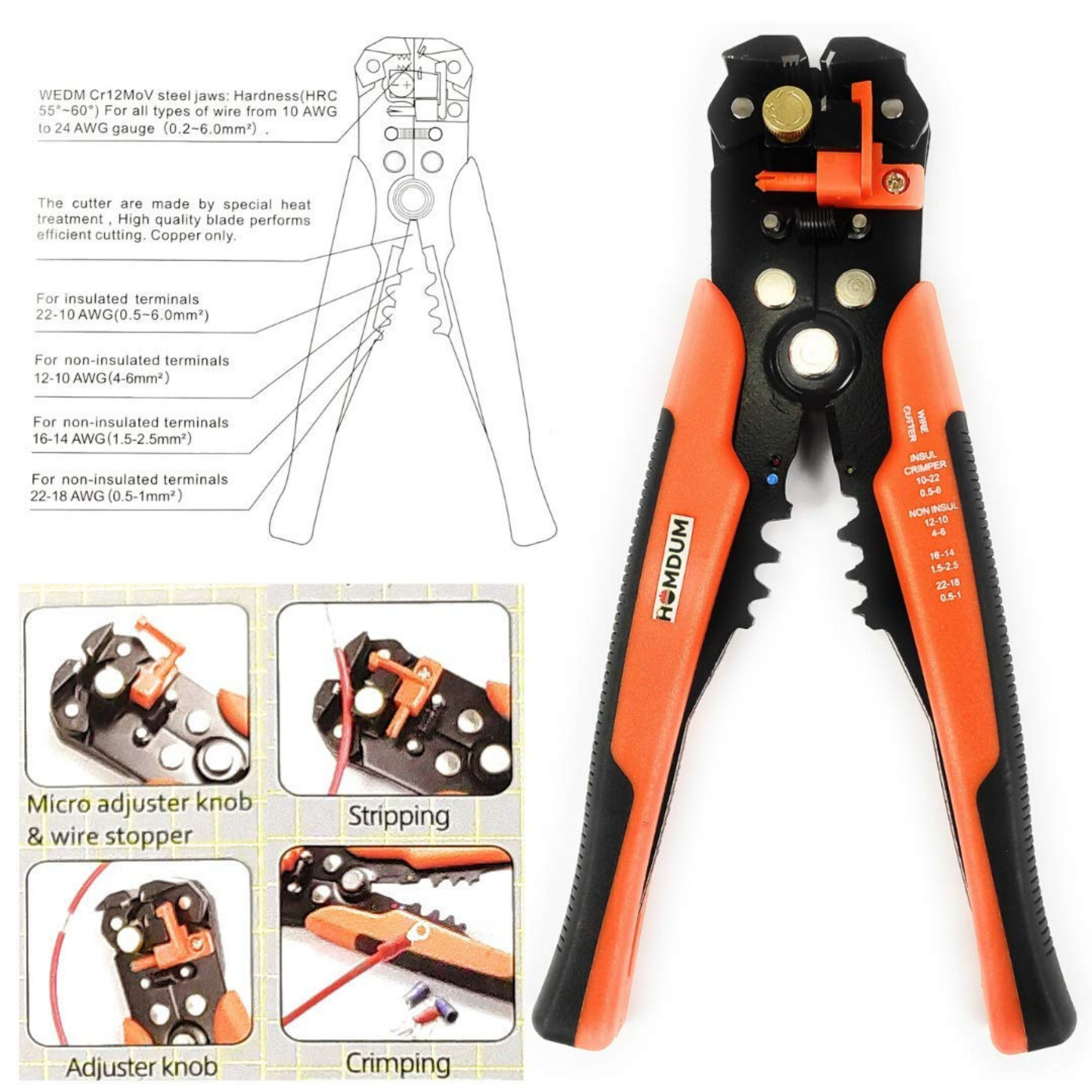 Homdum 5 in 1 MultiFunction Automatic Wire Stripper and Crimper