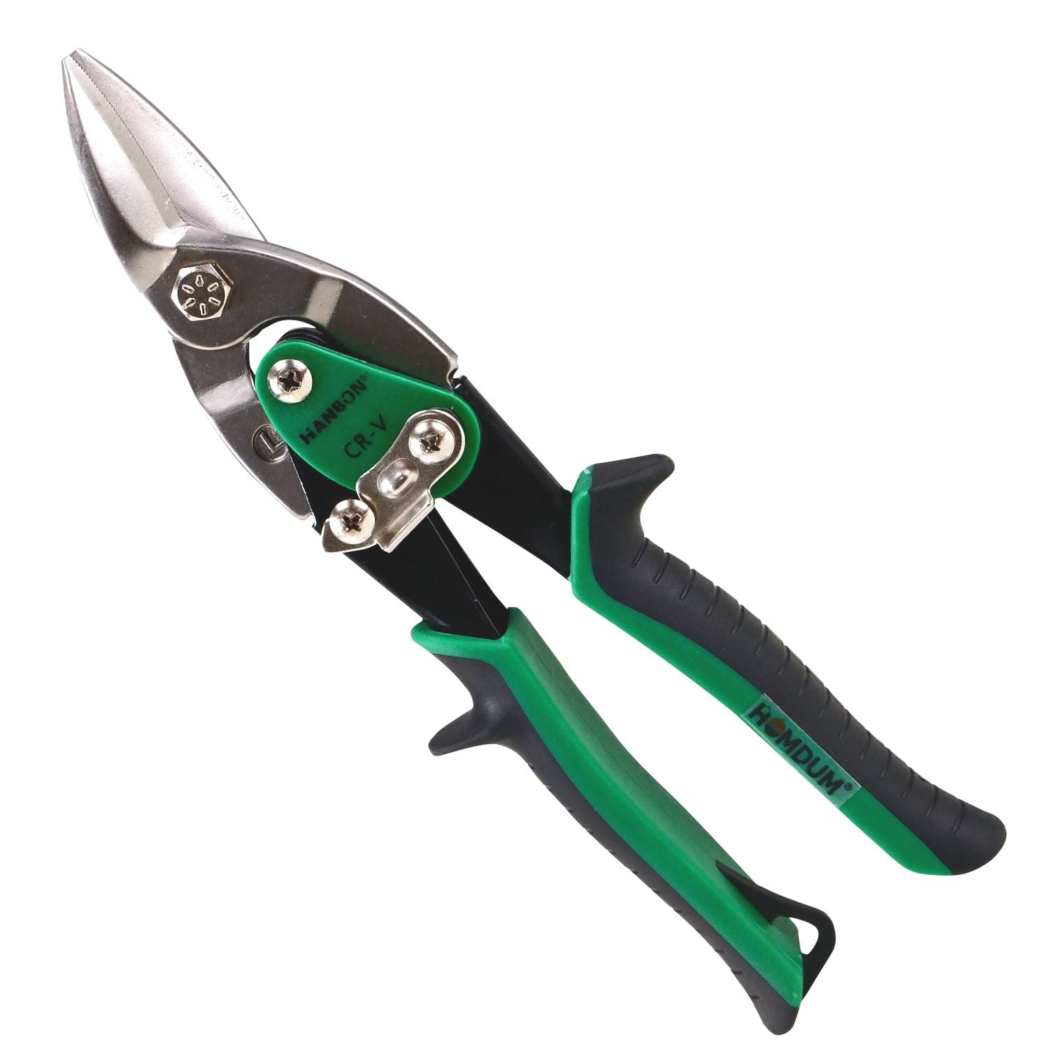 Homdum 10inch Aviation Snip Right Cut Tin Cutter Hanbon Anti-Slip Sawtooth Design Blade Scissor Heavy Duty Metal Sheet Cutting Snippers Hand Steel Shears with Spring 250MM Black+Green