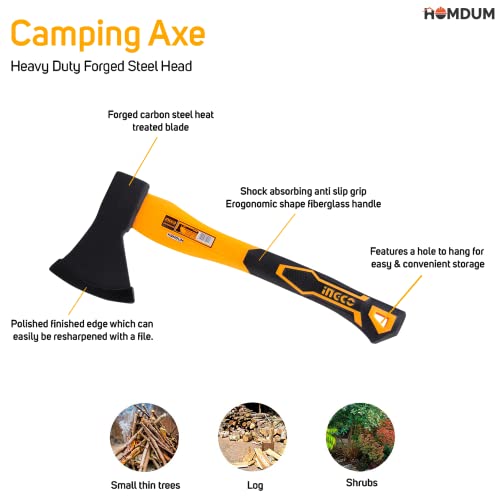 Homdum Camping Axe 1250g Heavy Duty Forged Steel Head with 780 mm Fiberglass Rubberized Grip Handle for Perfect Strike Hatchet Hand Axe for Gardening Wood Cutting & Splitting