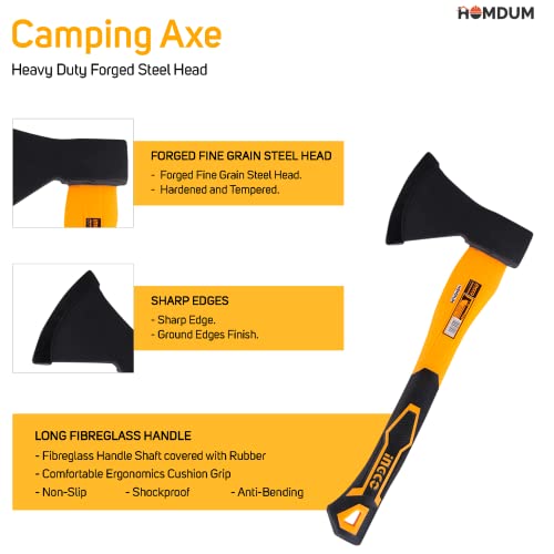 Homdum Camping Axe 1250g Heavy Duty Forged Steel Head with 780 mm Fiberglass Rubberized Grip Handle for Perfect Strike Hatchet Hand Axe for Gardening Wood Cutting & Splitting