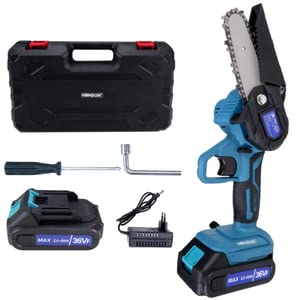 Homdum 36V Cordless Chainsaw Procut One Hand Lightweight Portable Battery Operated 4” inch Mini Chain Saw for Pruning Tree Branch Wood Cuttingn With 2 Pc MAX Li-ion Chargable Batteries with charger