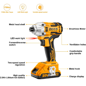 Cordless Impact driver INGCO 170 Nm power drilling wrench