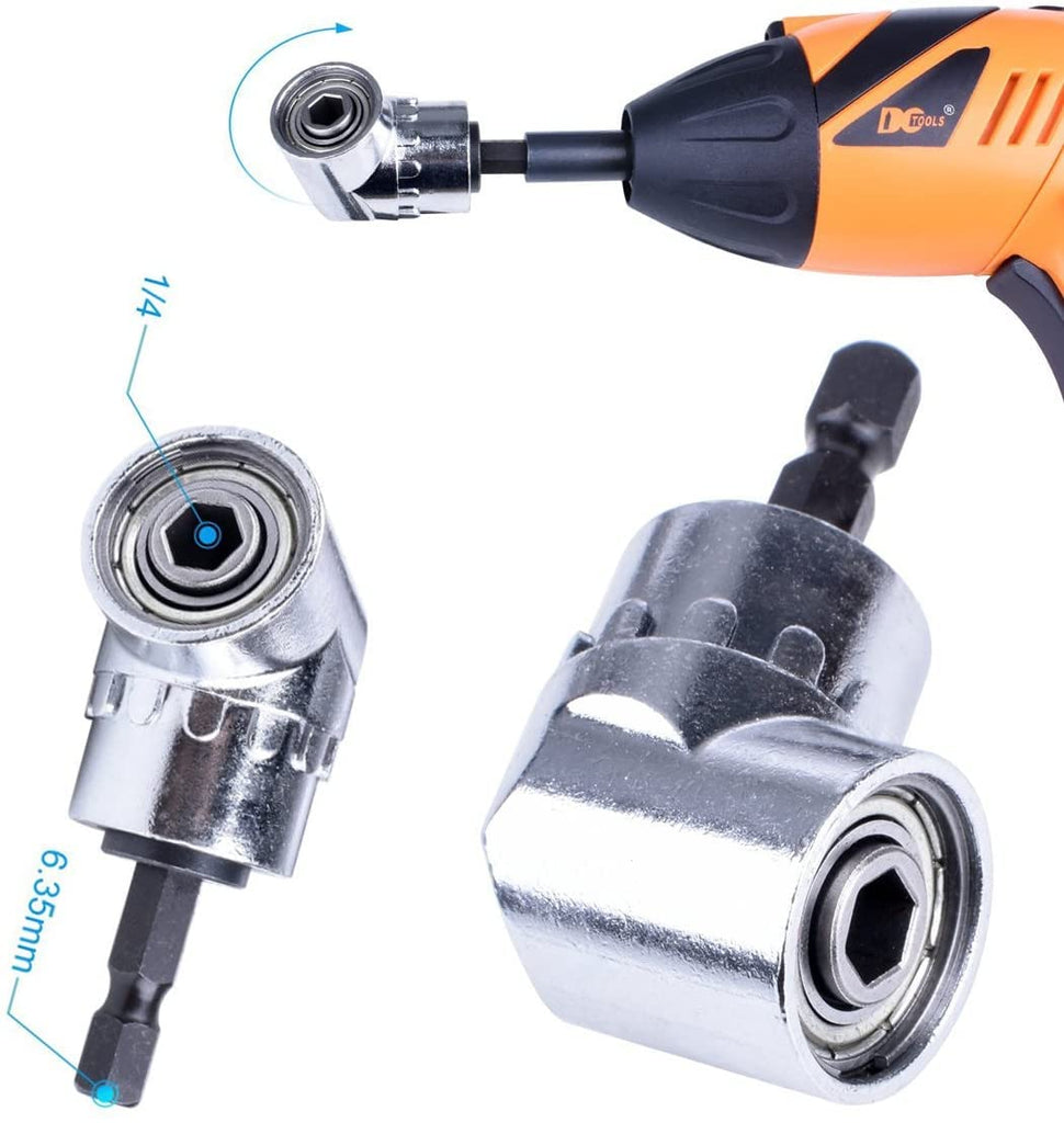 105 Degree 1/4 inch Right Angle Drill Adapter Hex Shank Screwdriver Angled  Bit Holder Power Drill Tool and Flexible Angle Extension Bit Kit (Flexible