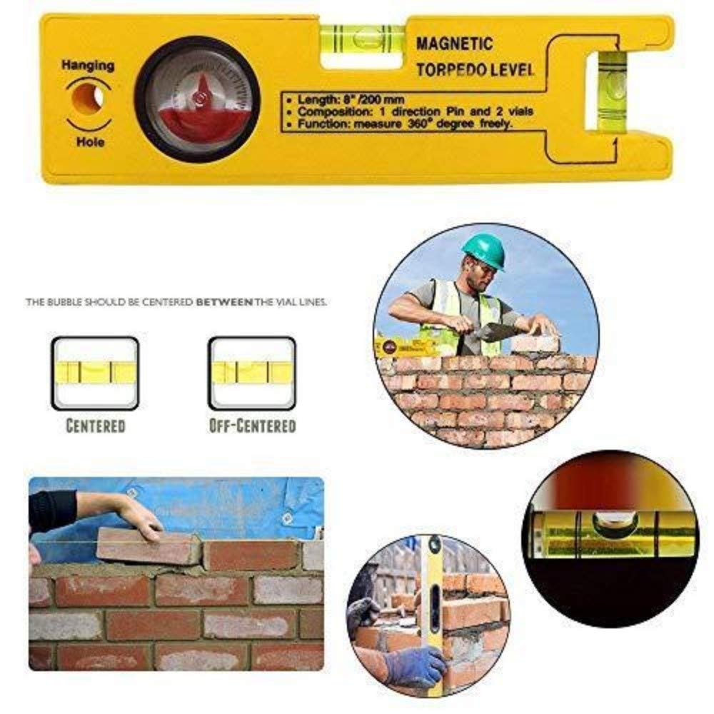 Homdum 8-inch Magnetic Torpedo Level with 1 Direction Pin, 2 Vials and 360 Degree View