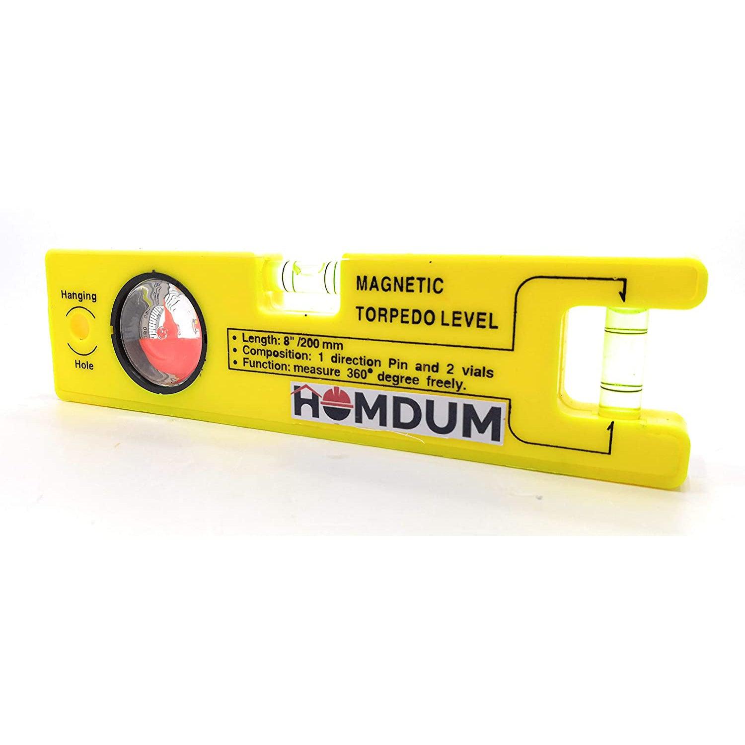 Homdum 8-inch Magnetic Torpedo Level with 1 Direction Pin, 2 Vials and 360 Degree View