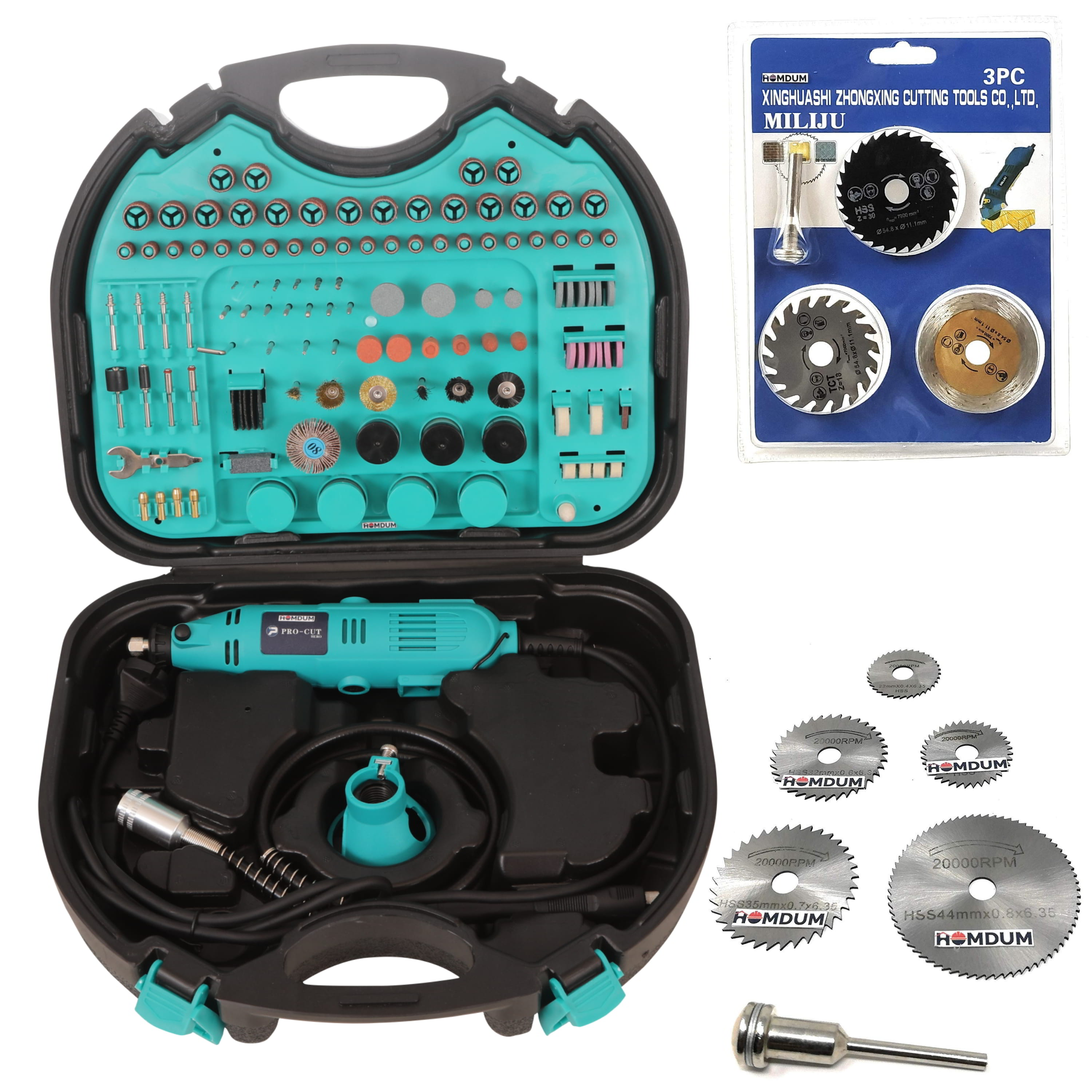 Homdum Multi functional Mini Rotary Die Grinder Kit with Flexible Shaft and 252 Pieces of accessories + 3 PCs Mini Multi Circular Saw Blade + 6 Pcs Mini Circular HSS Saw Blade