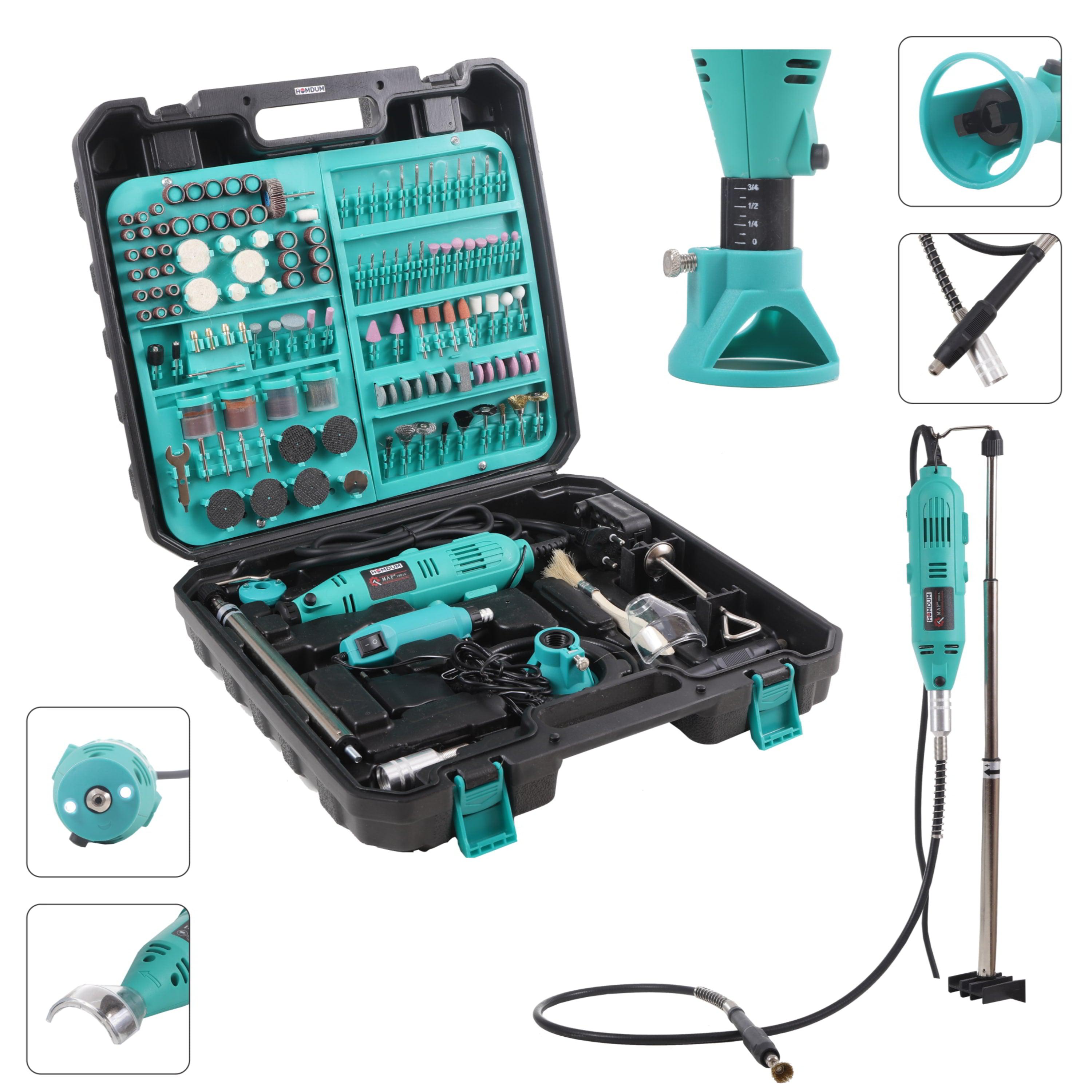 Homdum Multifunctional Mini Rotary Die Grinder Kit with Flexible Shaft and 350 Modes (175pc x 2 grinders) of Accessories Green