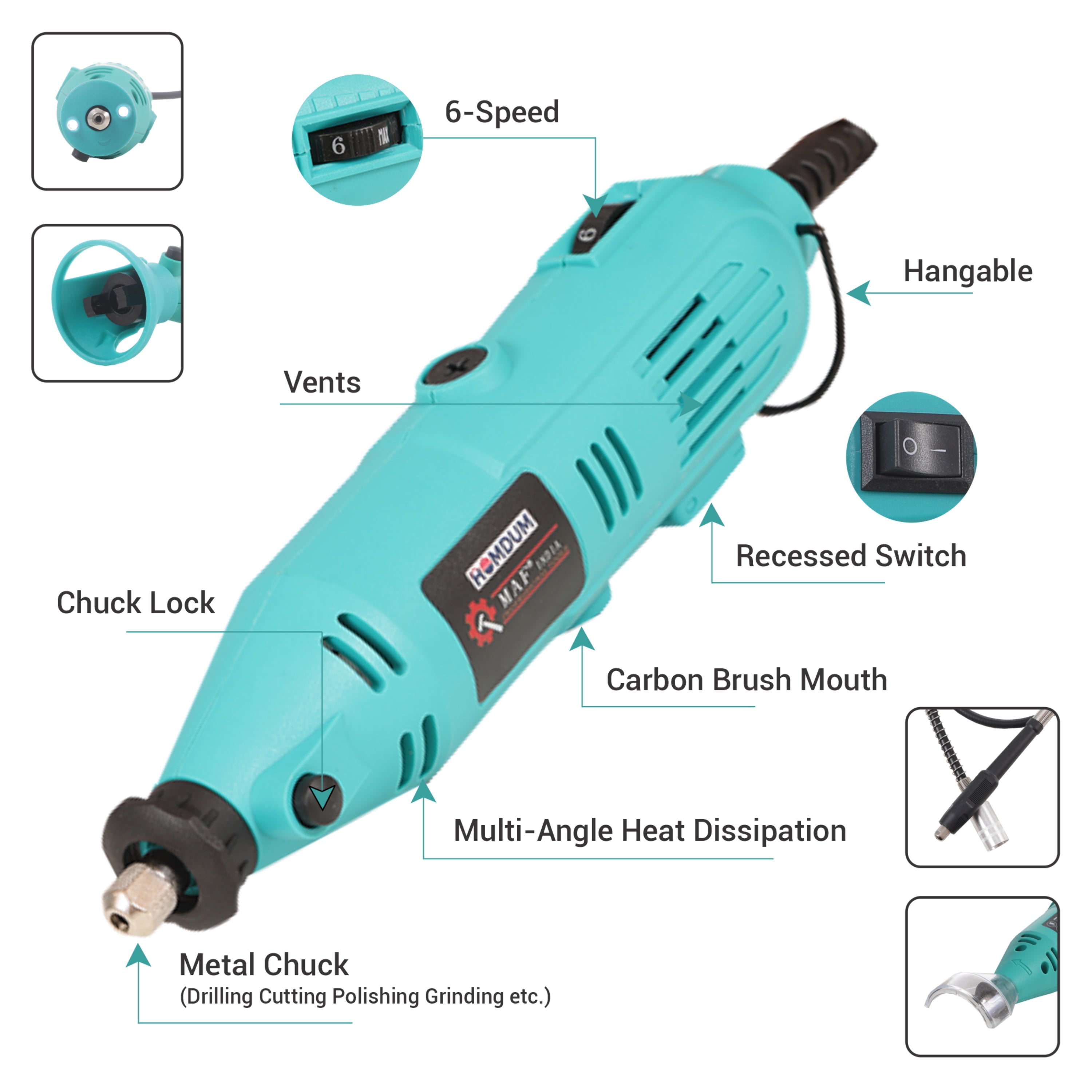 Homdum Multifunctional Mini Rotary Die Grinder Kit with Flexible Shaft and 350 Modes (175pc x 2 grinders) of Accessories Green