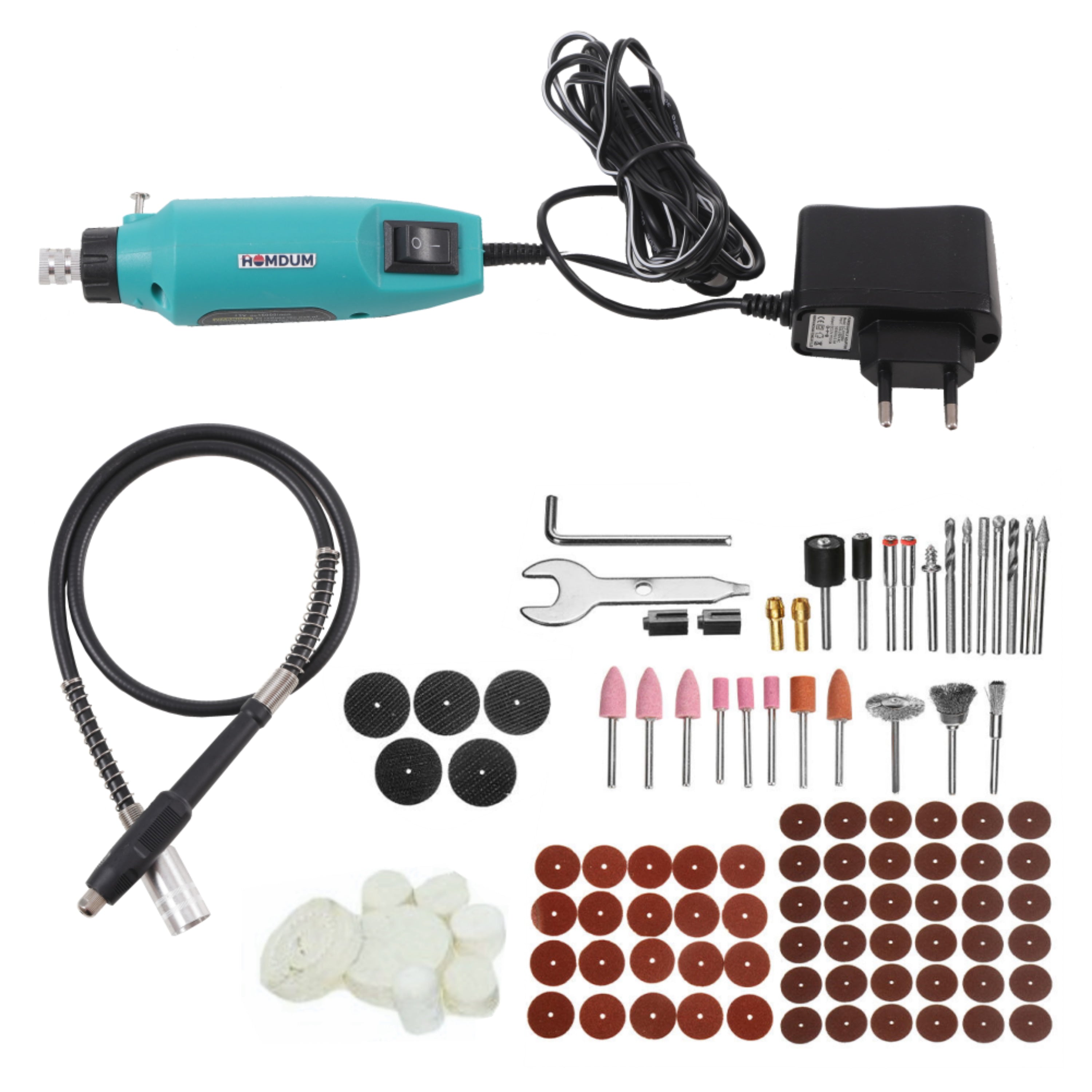 Homdum Multifunctional Mini Rotary Die Grinder Kit with Flexible Shaft and 350 Modes (175pc x 2 grinders) of Accessories Green