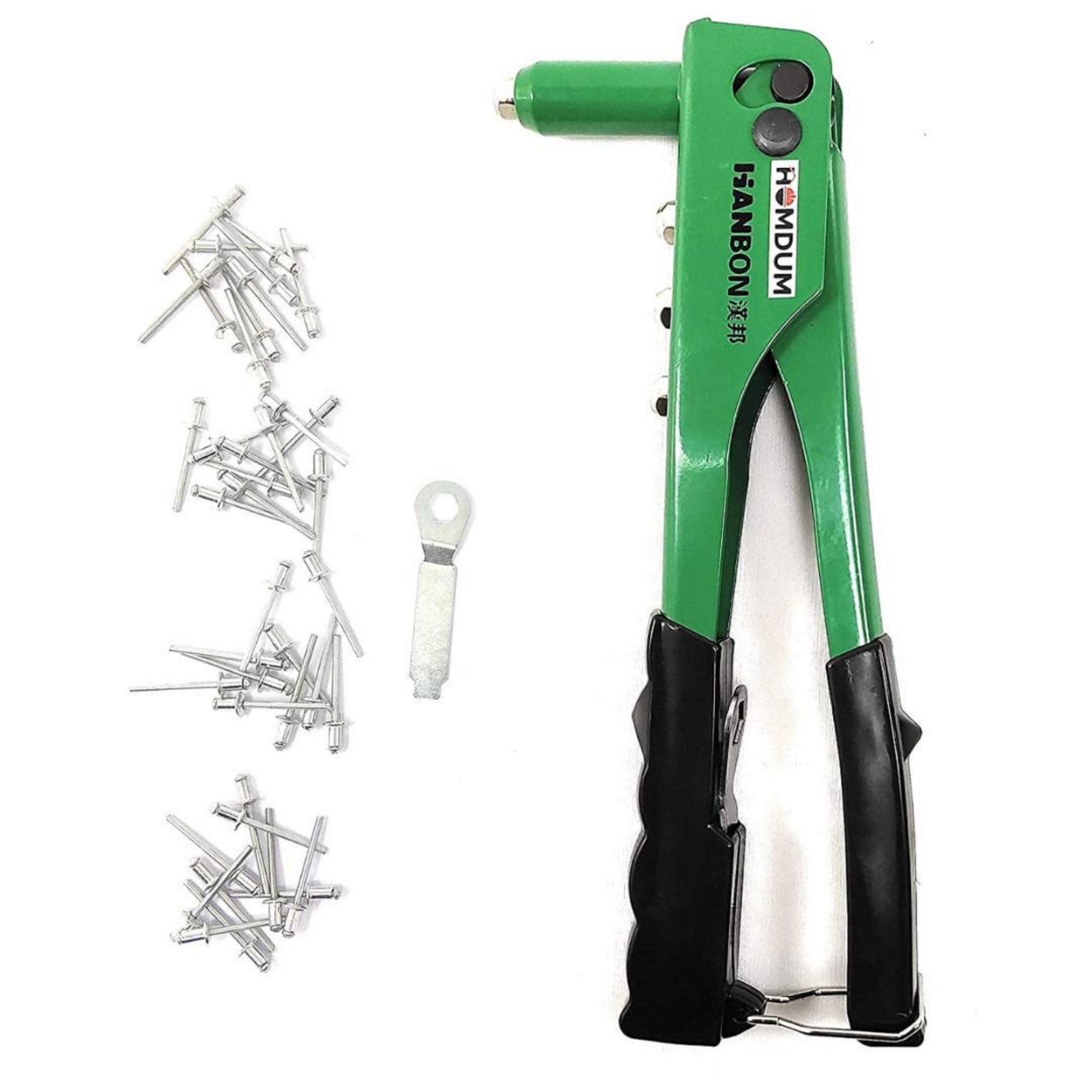 Homdum Non Slip 10" Rivet Gun Hanbon Riveter Nail Gun, Pop Riveter with Nose Pieces (3/32"; 1/8"; 5/32"; 3/16")