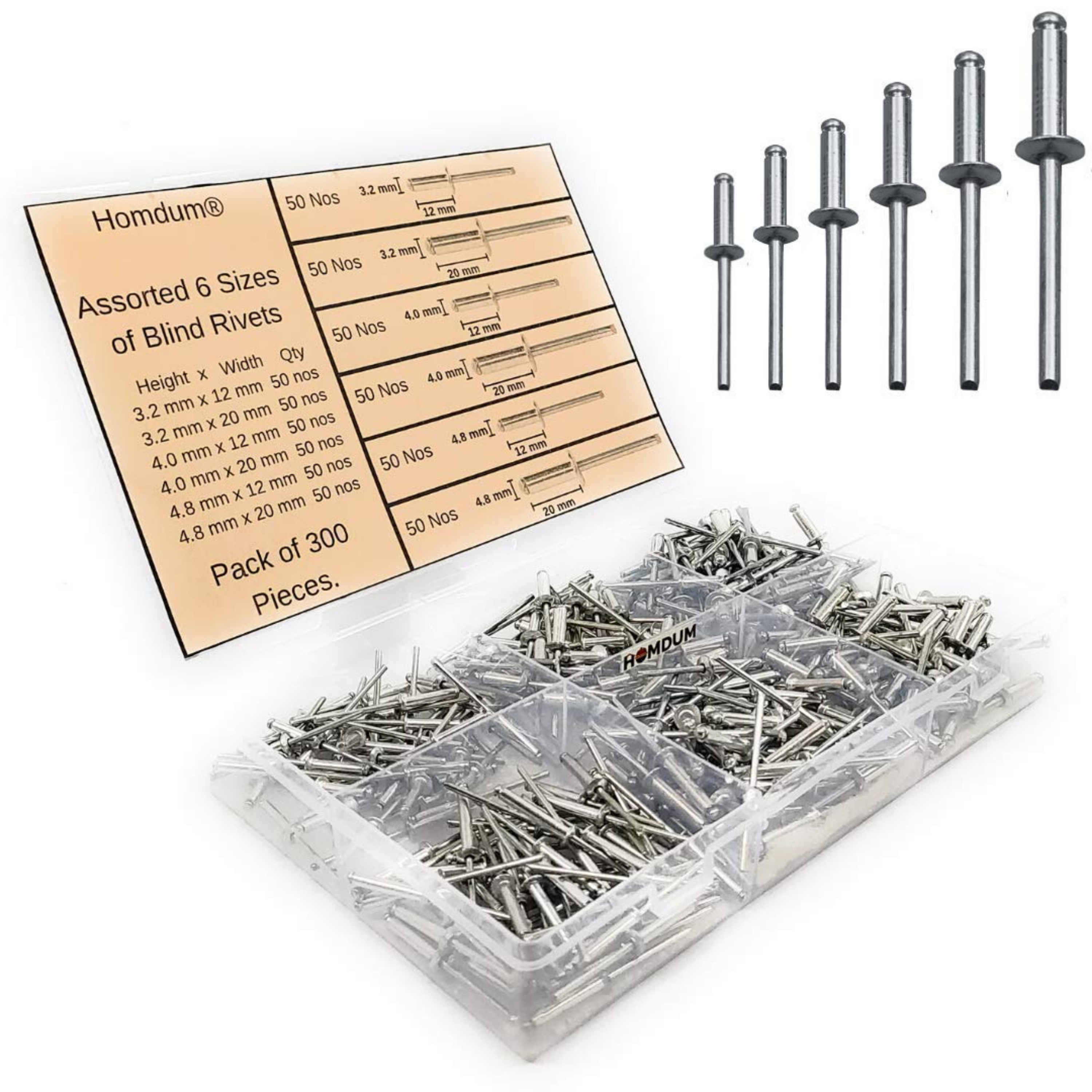 Homdum pack of 300 pieces Blind rivets