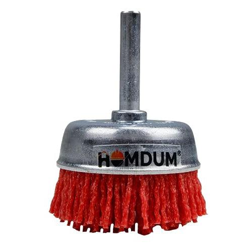 Homdum INGCO Red Nylon Fiber Brush Cup Brush 50 mm and 75m, Flat 75mm and 100mm Diameter ¼” Shaft 4500rpm Drill bits Cleaning Brush Polishing Brush Derusting disc Brush 4Pc combo