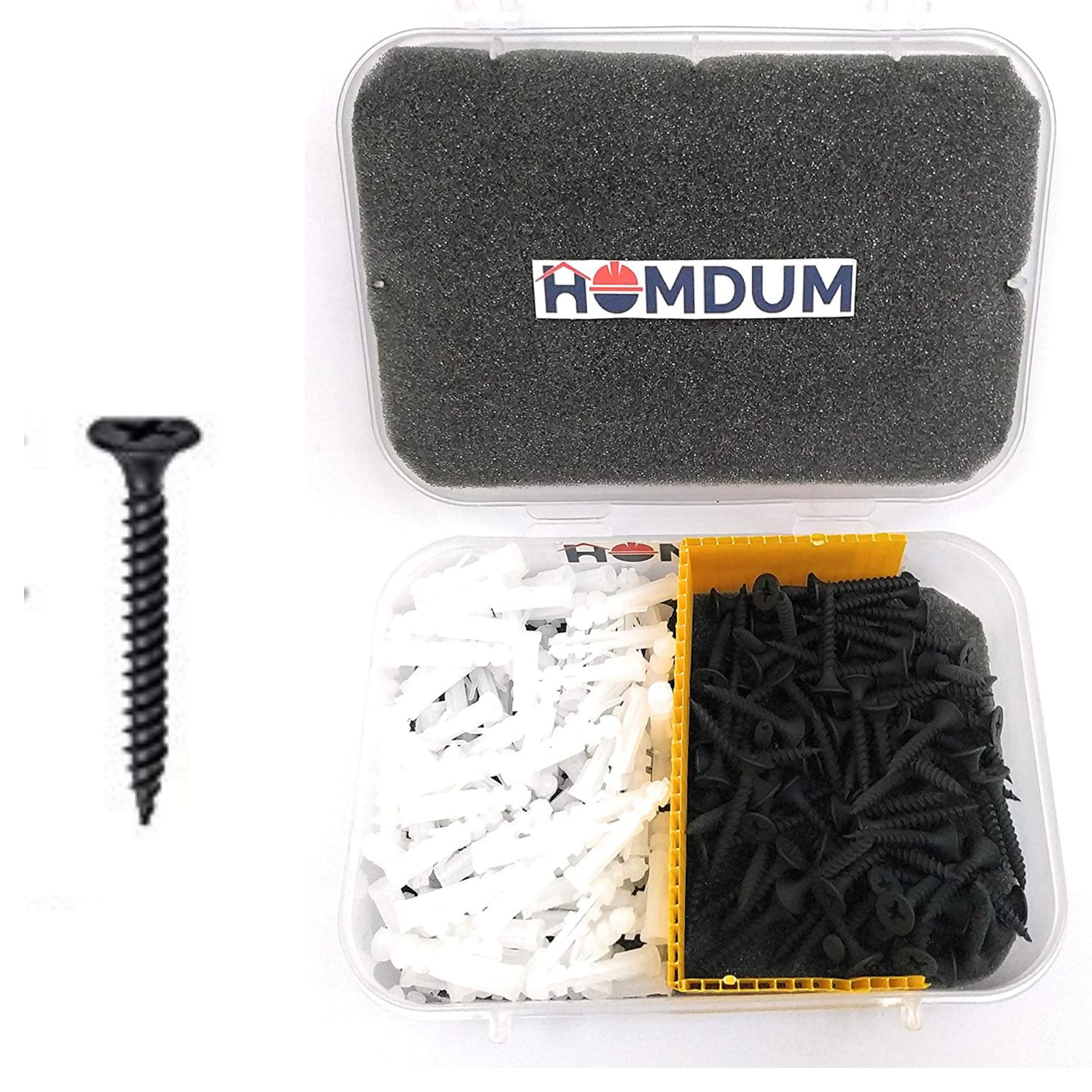 Homdum Nylon Plug with Screws 1 1/2 inch (38 mm screw with plastic sleeve) Pack of 100. (1 1/2")