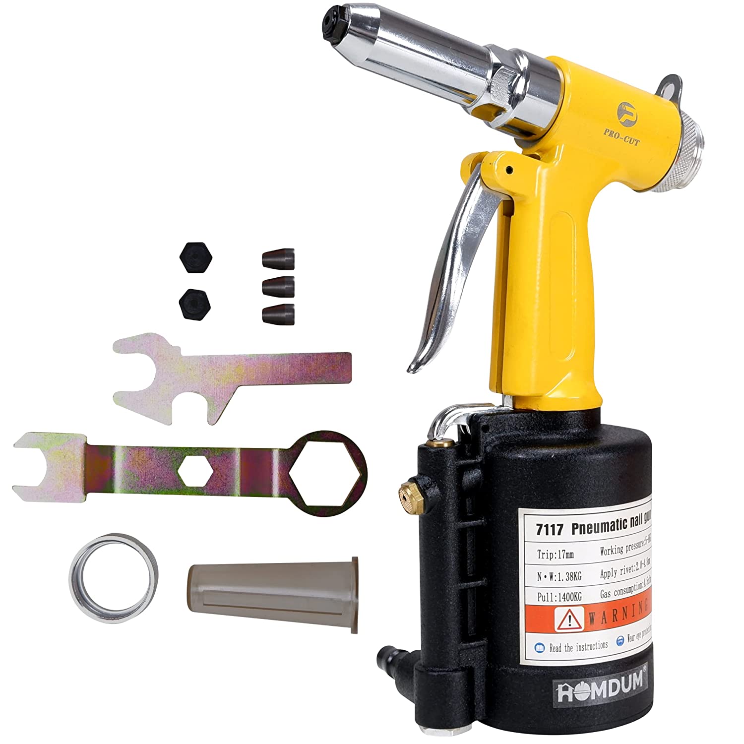 Homdum Pneumatic Pop Rivet Gun heavy duty tool for Steel Aluminium Riveting, Air Powered Hydraulic hand Riveter machine.