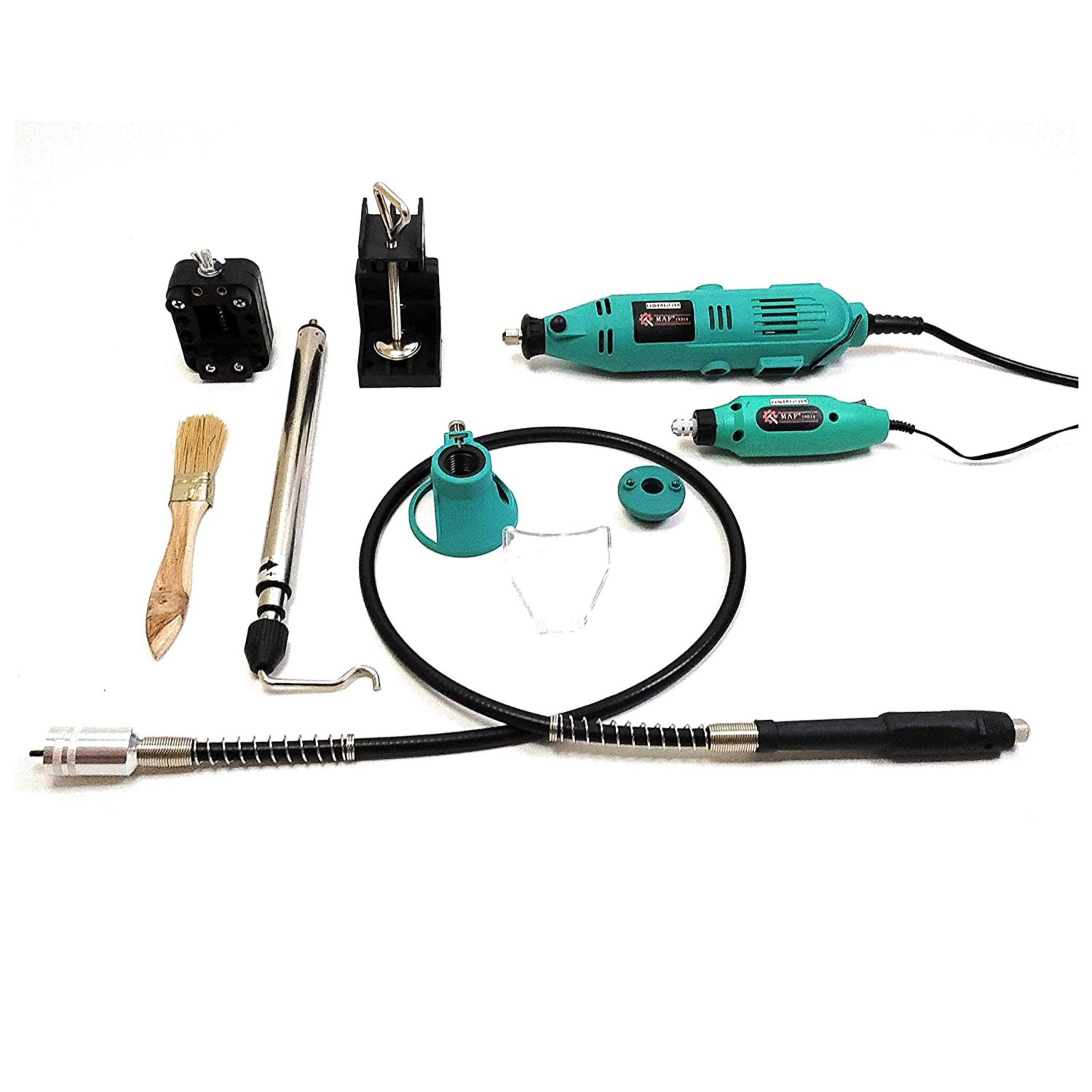 Homdum Multifunctional Mini Rotary Die Grinder Kit with Flexible Shaft and 350 Modes (175pc x 2 grinders) of Accessories Green with + 1 Pair Hand Gloves +1 Safety Goggle