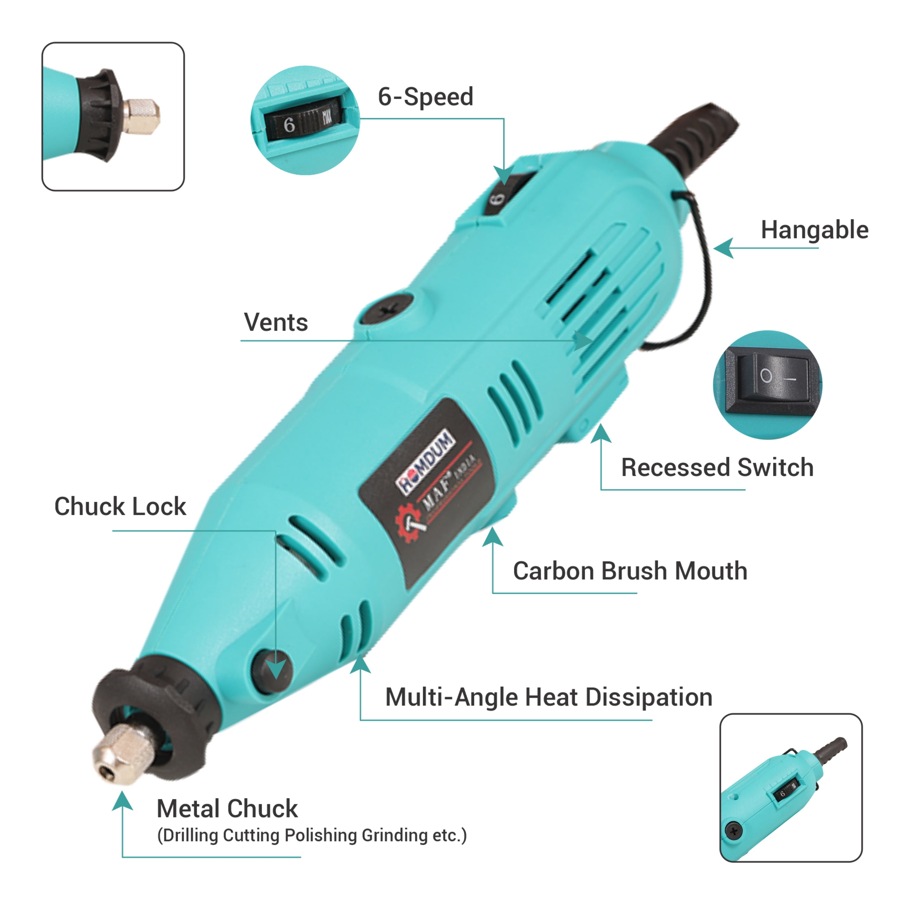 Homdum Multifunctional Mini Rotary Die Grinder Kit with Flexible Shaft and 350 Modes (175pc x 2 grinders) of Accessories Green with + 1 Pair Hand Gloves +1 Safety Goggle