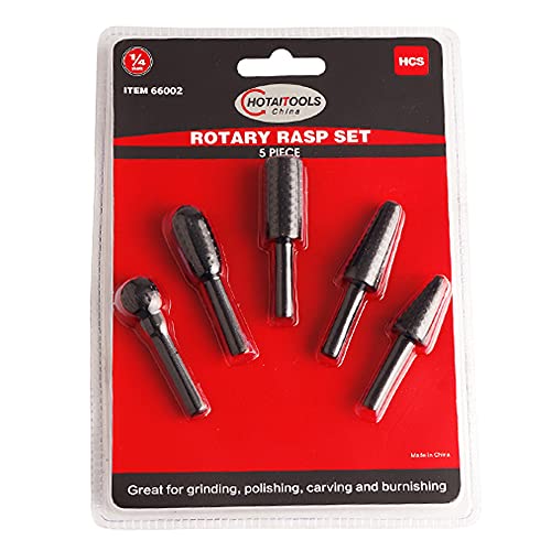 Homdum Rotary Burr Set 5 Piece Set of Heavy Duty and Durable 1/4 Shank Rotary Rasp File Set - Wood Carving - Ball, Oval, Cylinder,Taper,cone.