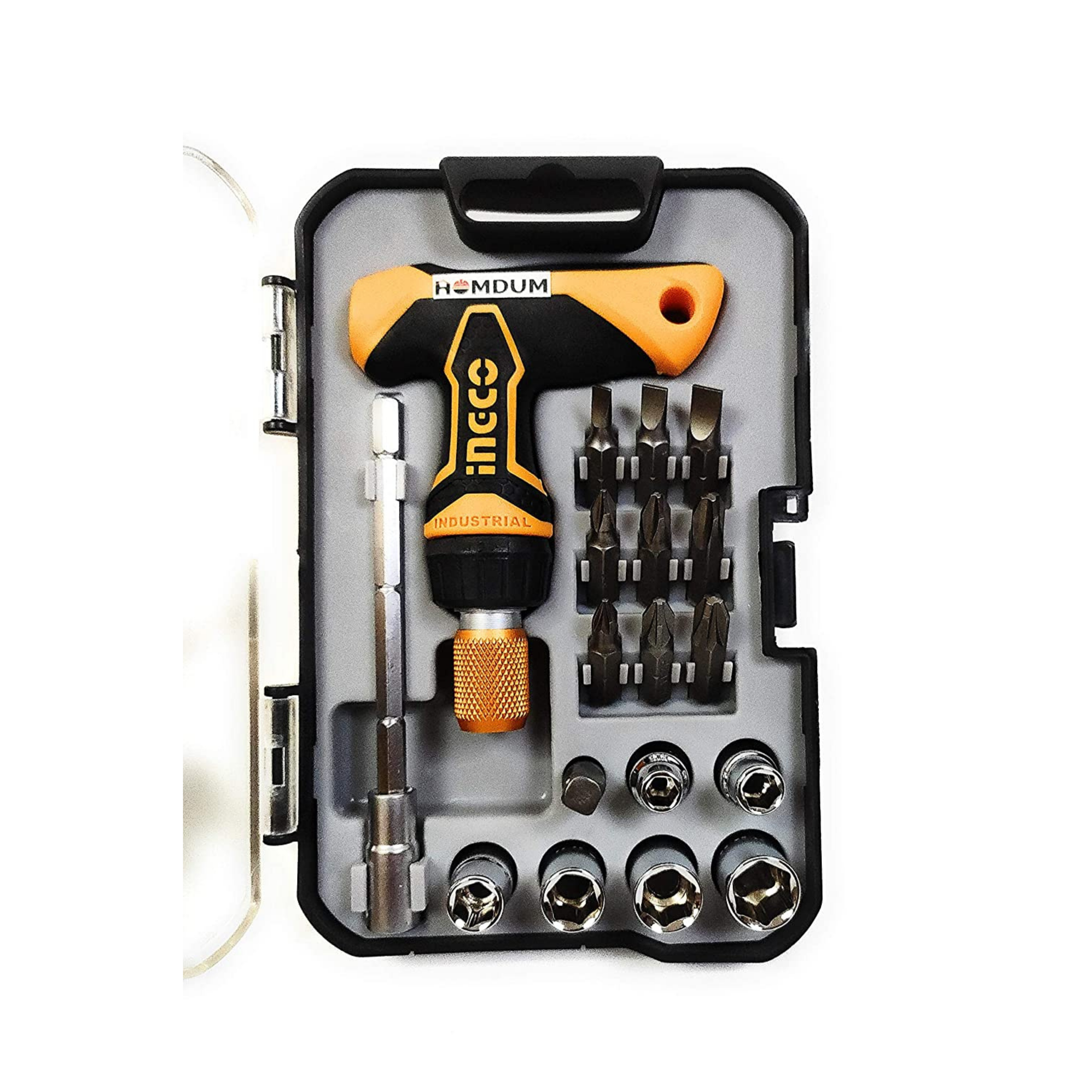 Homdum Ingco Carbon Steel Professional Industrial Grade T-Shape Handle Screwdriver Set with Box Spanners