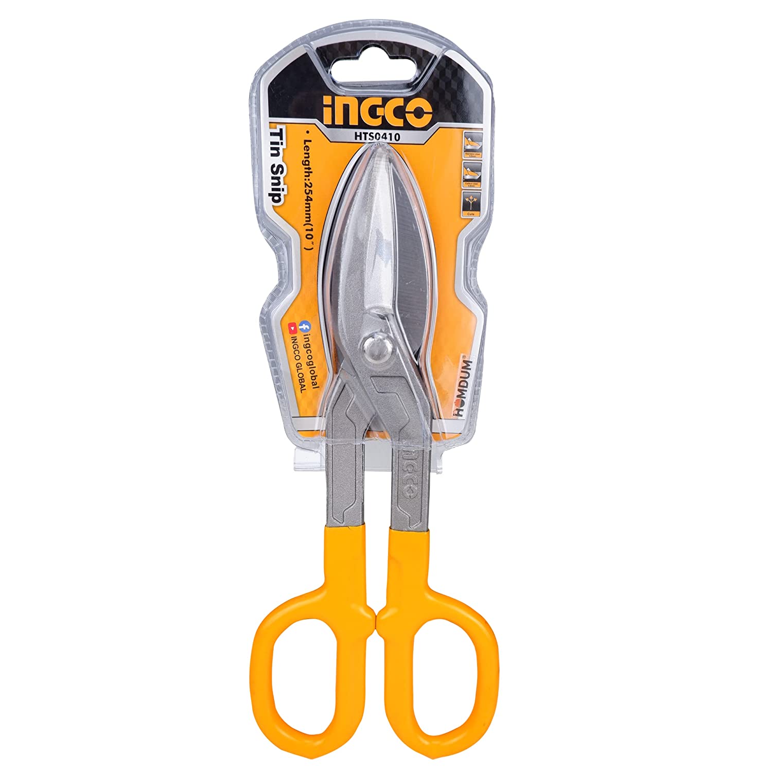 Homdum 10inch Snip scissors Straight Cut Tin Cutter INGCO Anti-Slip Design Blade Scissor Heavy Duty Metal Sheet Cutting Snippers Hand Steel Shears 250 MM yellow