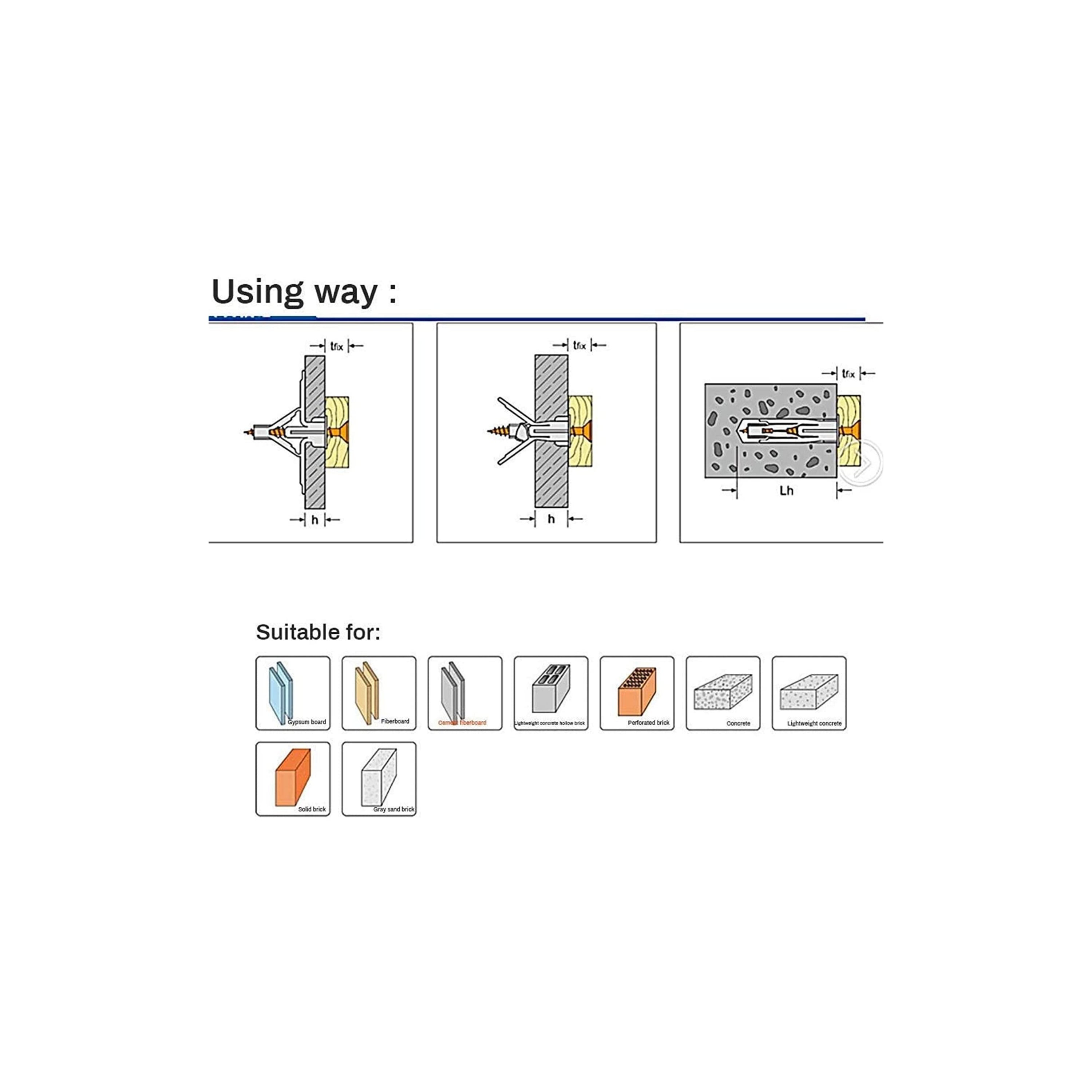 Homdum Toggle Drywall anchor - Butterfly Nylon Plug Size 10 x 35 mm 20 nos with Drywall screw 20 nos total items 40 nos.