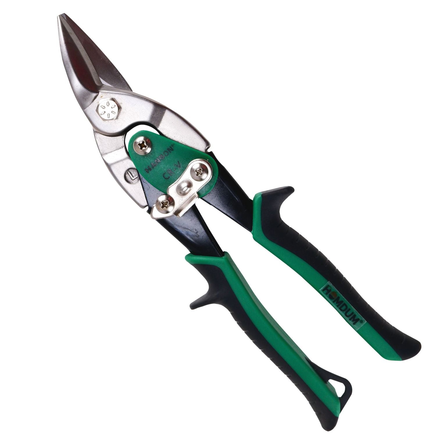 Homdum 10inch Aviation Snip Left Cut Tin Cutter Hanbon Anti-Slip Sawtooth Design Blade Scissor Heavy Duty Metal Sheet Cutting Snippers Hand Steel Shears with Spring 250MM Black+Green