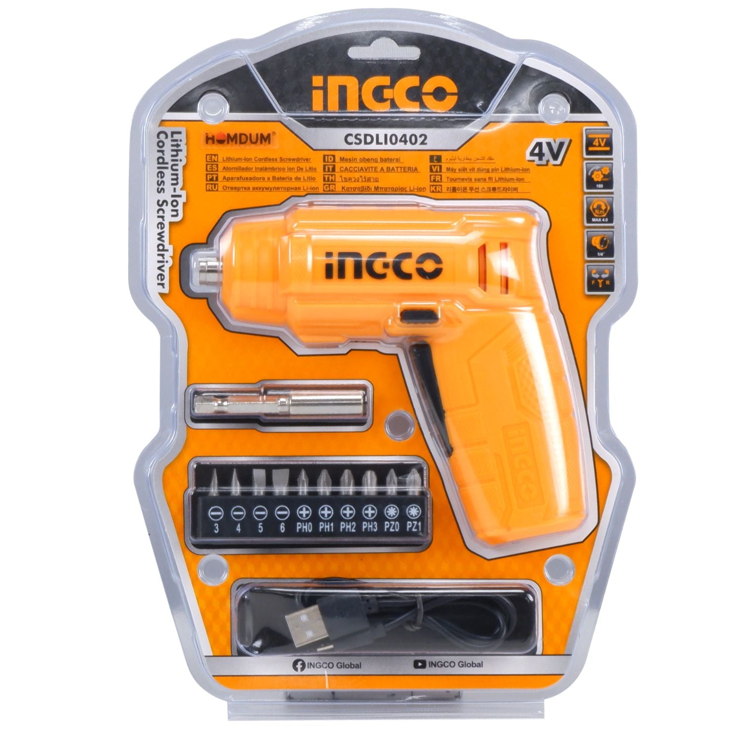 INGCO Lithium-Ion Cordless Screwdriver, Powered Screwdriver LED Rechargeable Handy Drill Screwdriver with 11 pc Accessories, 1pcs Magnetic Bit Holder CSDLI0402