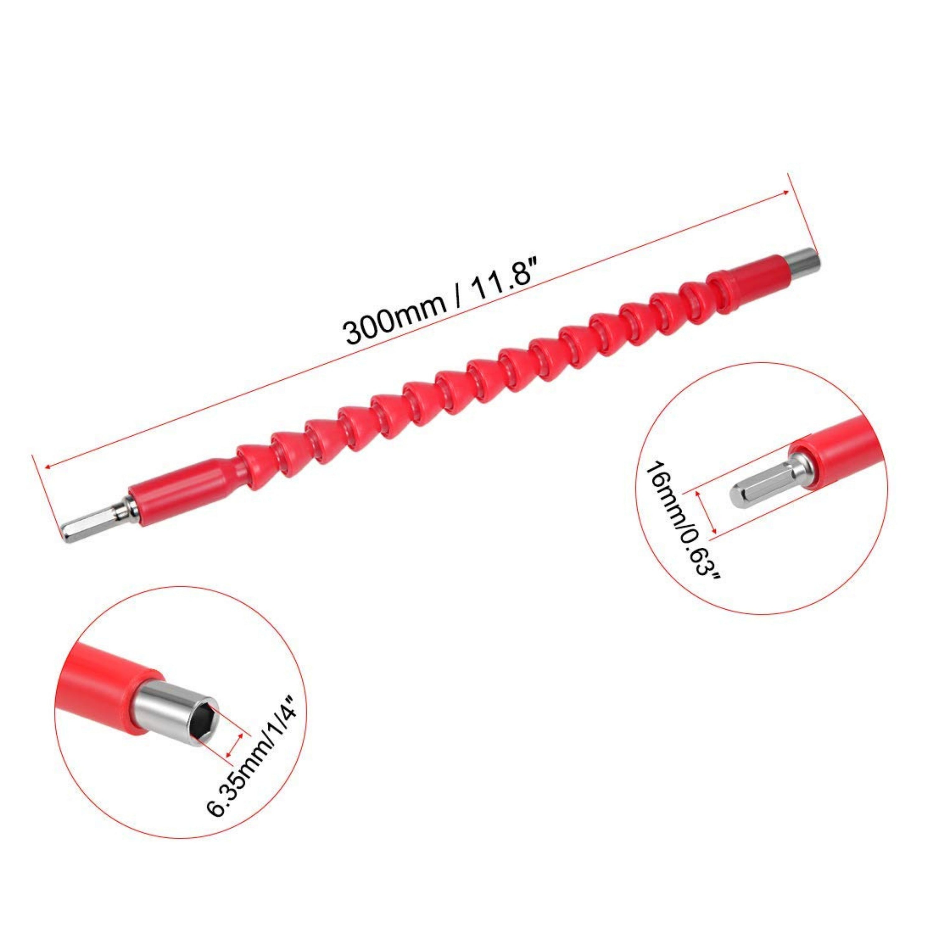 Homdum Magnetic Drill Extension Attachment for Screwdriver Flexible ¼ 6mm x 300 mm Quick Connect Drive Shaft tip hex bit Holder for Working in congested and Difficult Corners. (Red or Black)