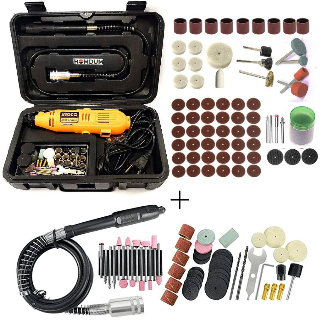 Ingco Multifunctional Mini Rotary Die Grinder Tool Kit with flexible shaft and 38 pcs accessories 14 pc grinding stones and diamond bits with 105pc rotary bits