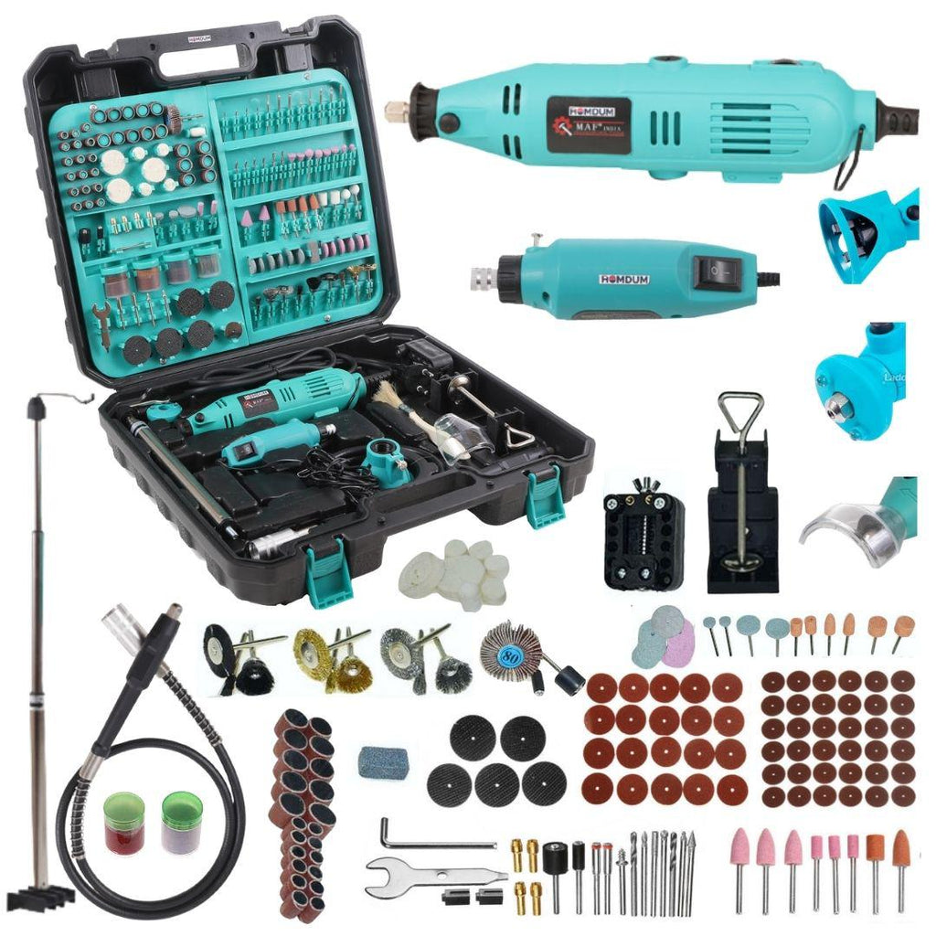 Homdum Multifunctional Mini Rotary Die Grinder Kit with Flexible Shaft and 350 Modes (175pc x 2 grinders) of Accessories Green