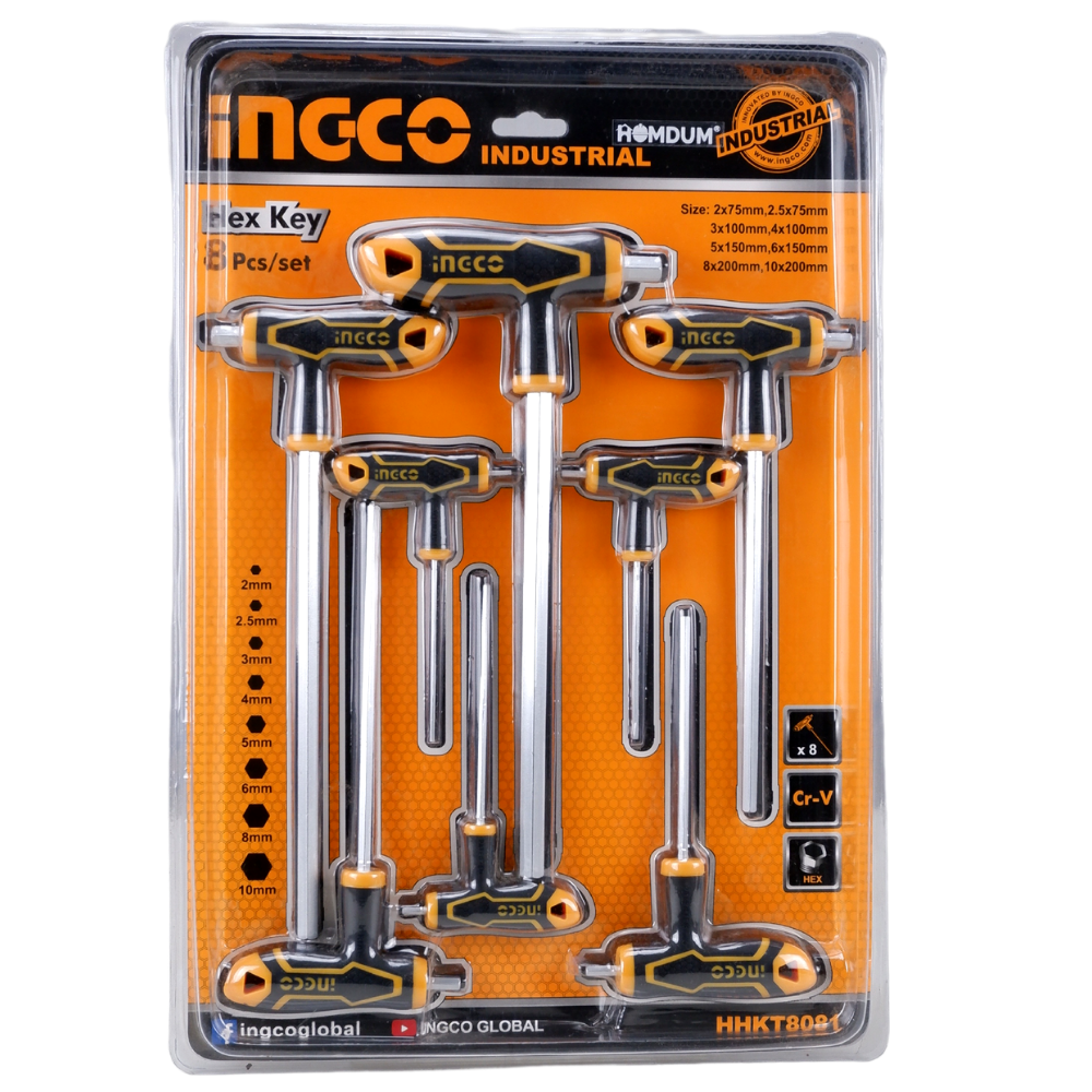 Homdum T-Handle 8Pc Hex key set INGCO