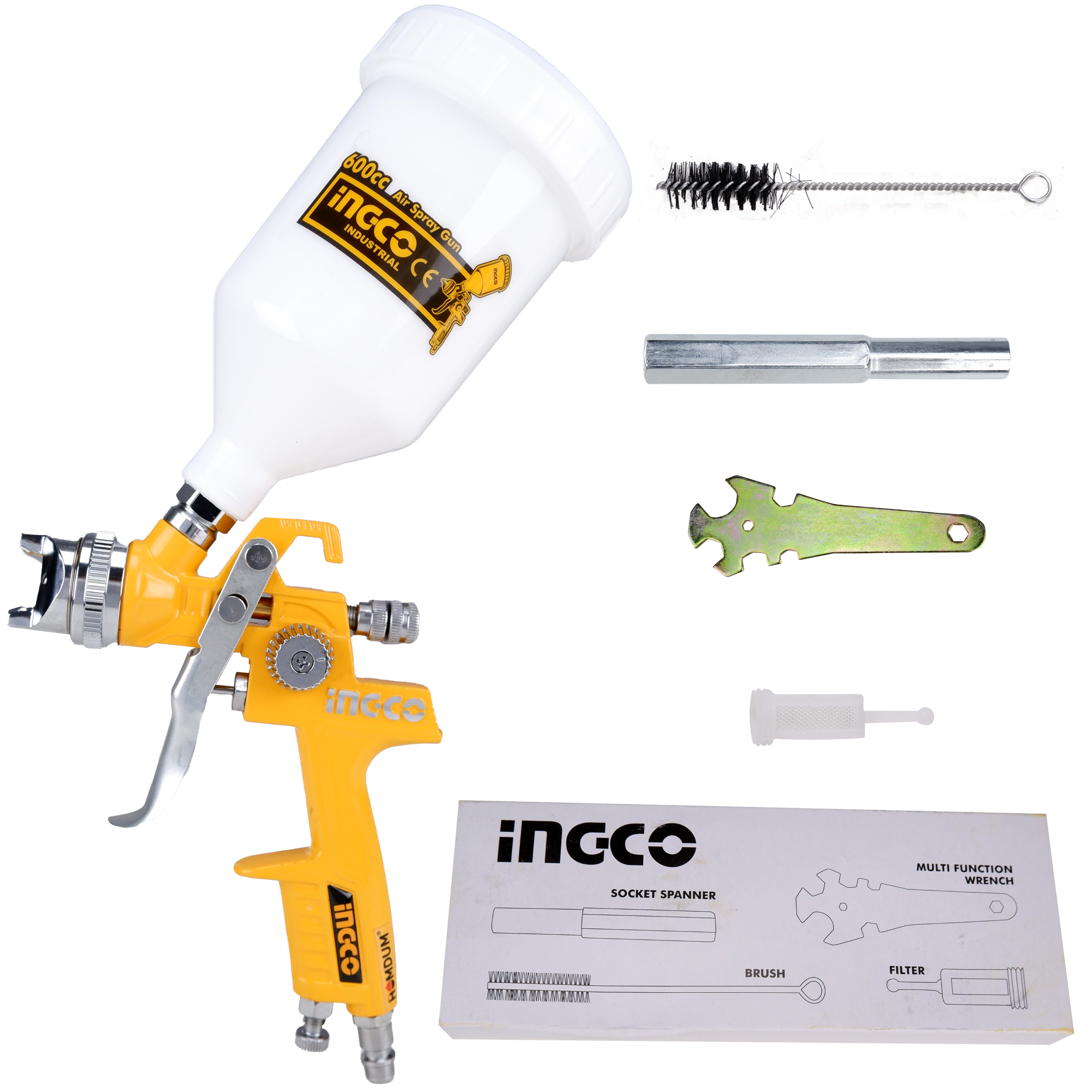 Homdum 600 ml INGCO Paint Spray Gun - Pneumatic (Air Powered) - 1.4mm Stainless Steel Nozzle - Gravity Feed Cup