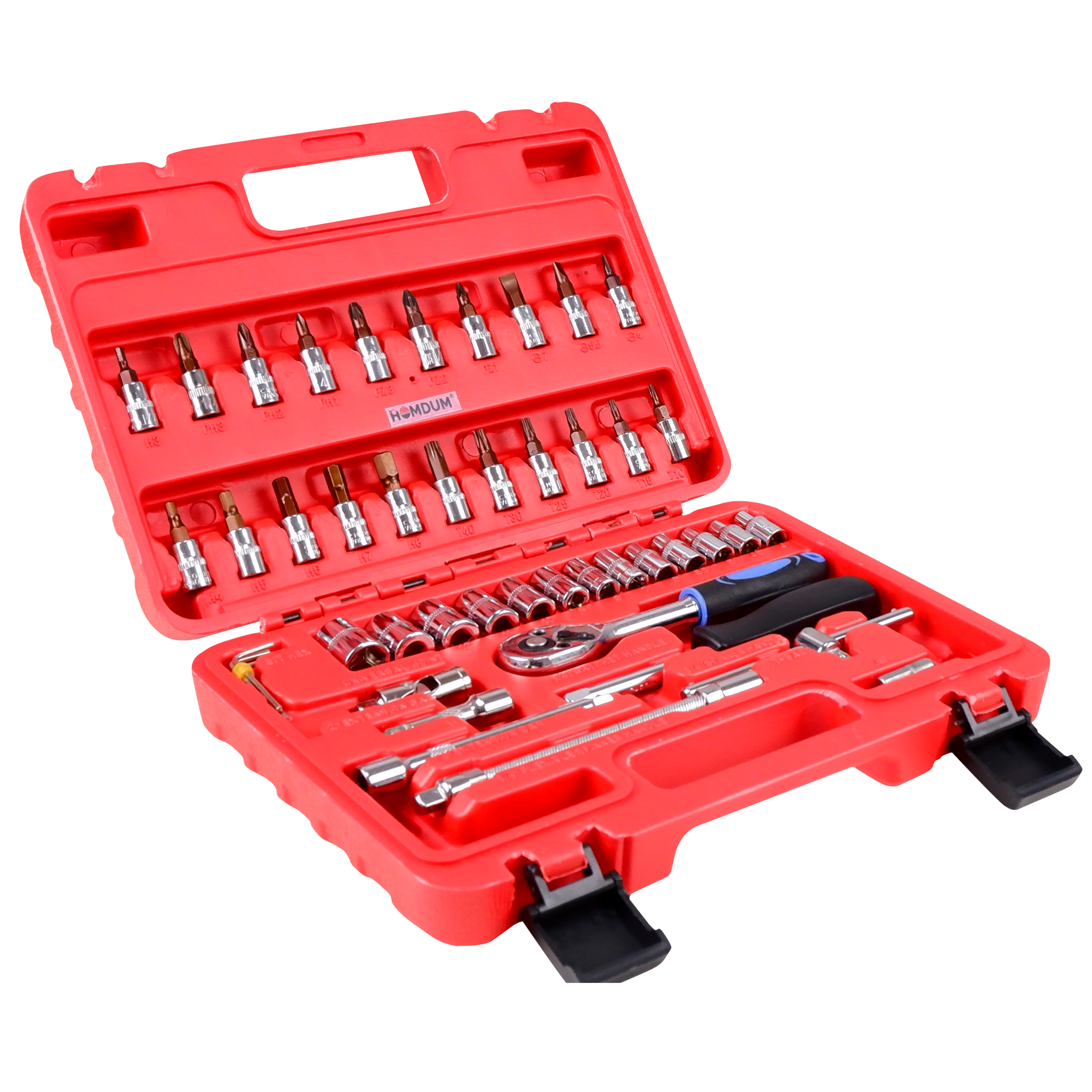 Homdum 46 pc Socket Wrench Set SRUNV (Cr-V) Chromium Vanadium Steel with Locking Mechanism Compatible with Nuts, Screws, Bolts (Big)