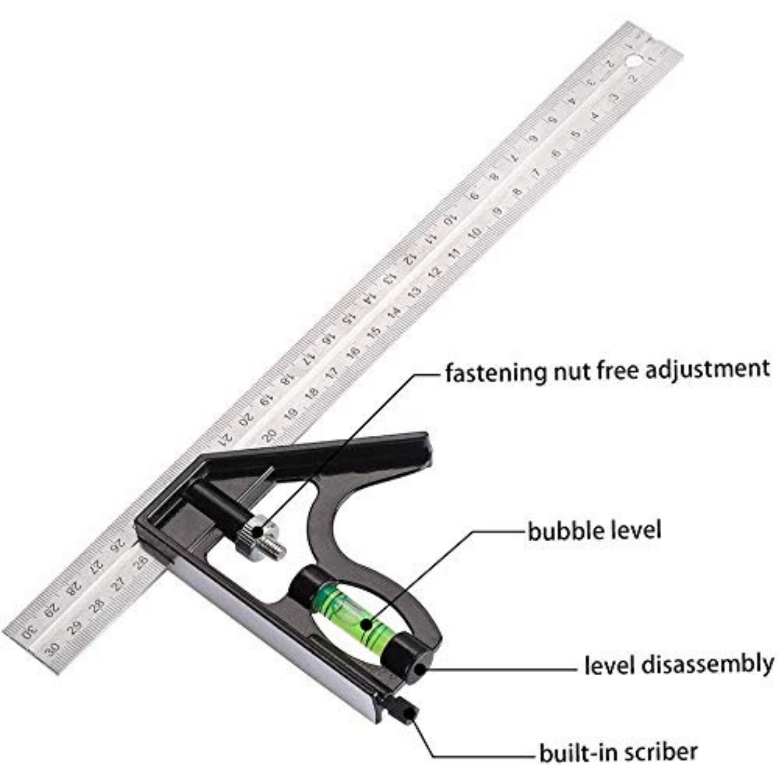 Homdum Multi-function Combination Right Angle Ruler with 12” inch Blade