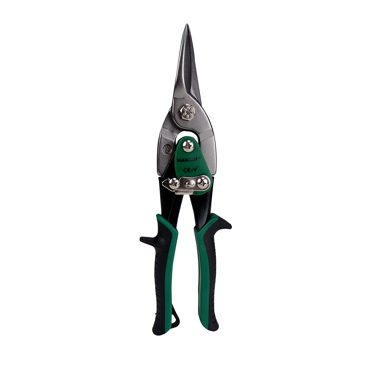 Homdum 10inch Aviation Snip Cut Tin Cutter Hanbon Anti-Slip Sawtooth Design Blade Scissor Heavy Duty Metal Sheet Cutting Snippers Hand Steel Shears with Spring 250MM Black+Green