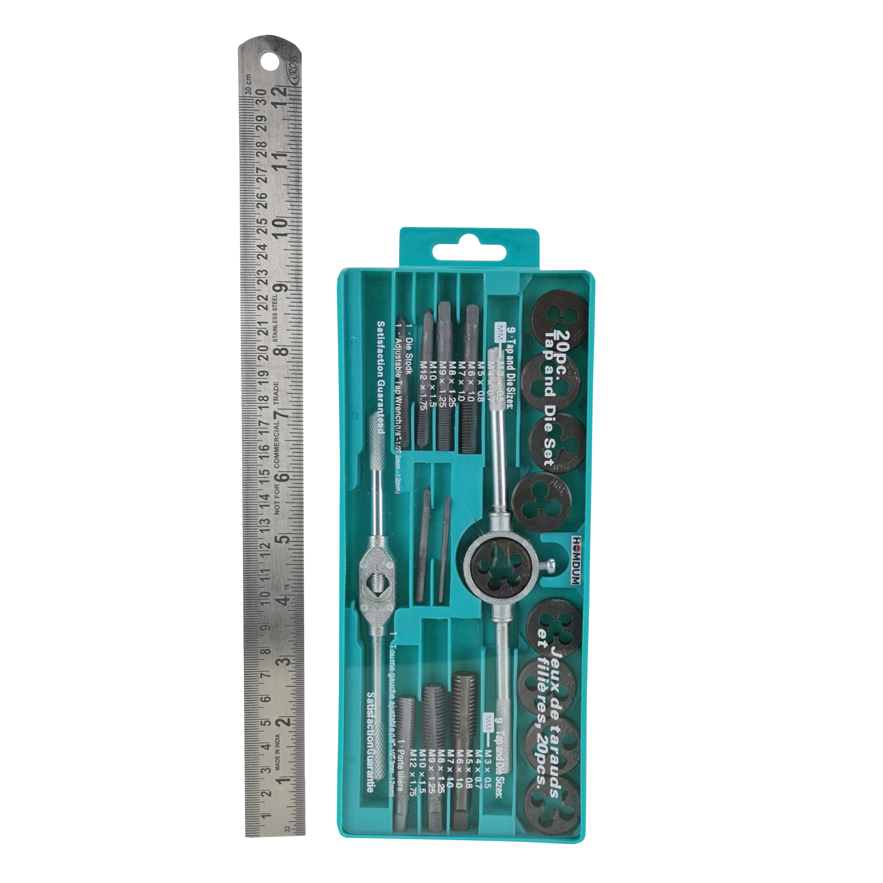 Homdum 20 Pcs Tap and Die Set with Adjustable Tap Wrench